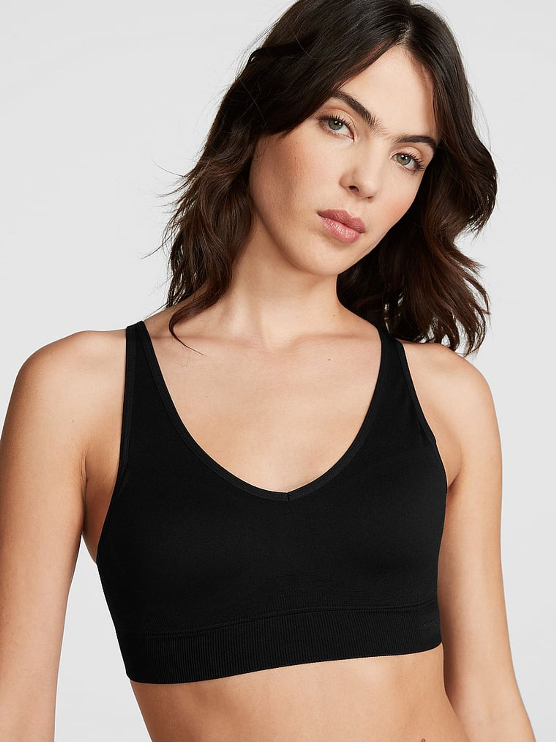 Pure Black Non Wired Lightly Lined Seamless Air Medium Impact Sports Bra - Image 1 of 1