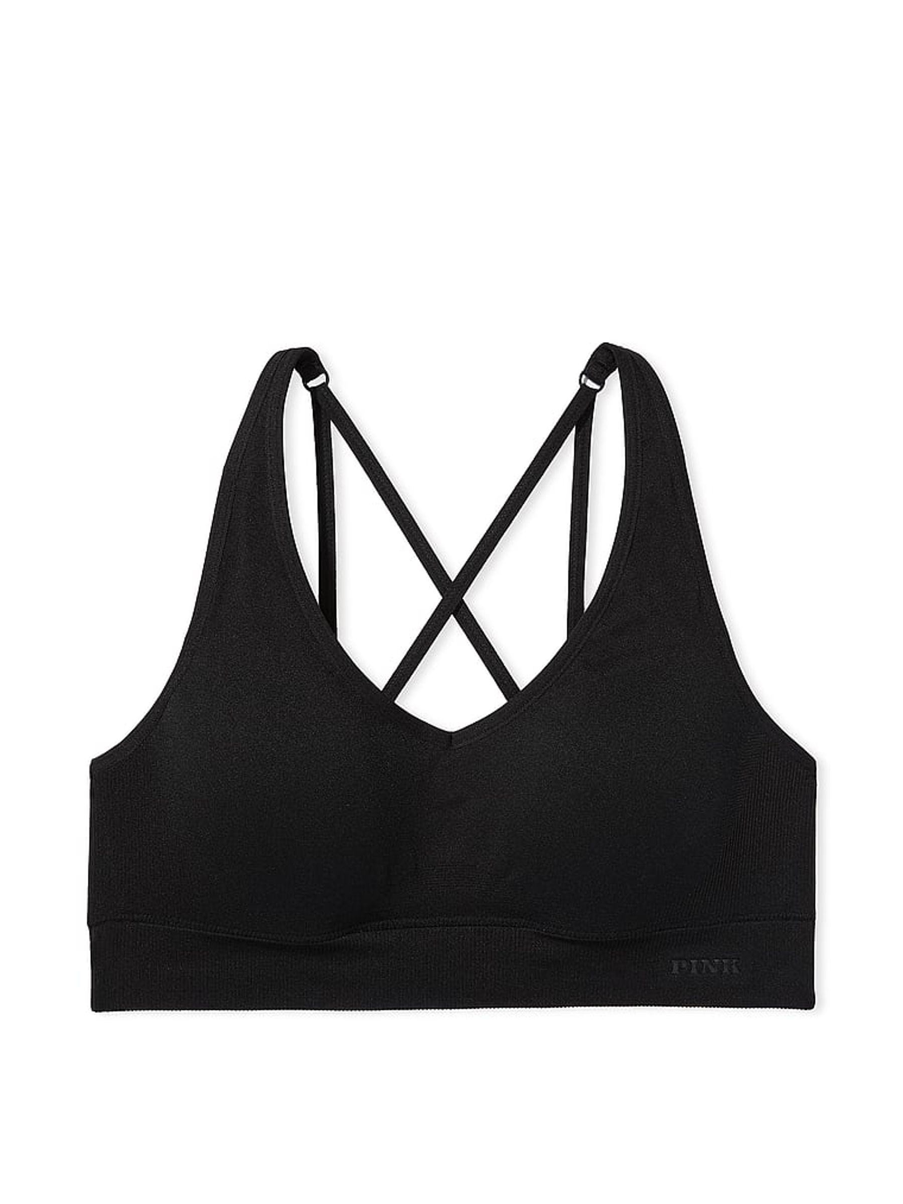 Pure Black Non Wired Lightly Lined Seamless Air Medium Impact Sports Bra - Image 3 of 3