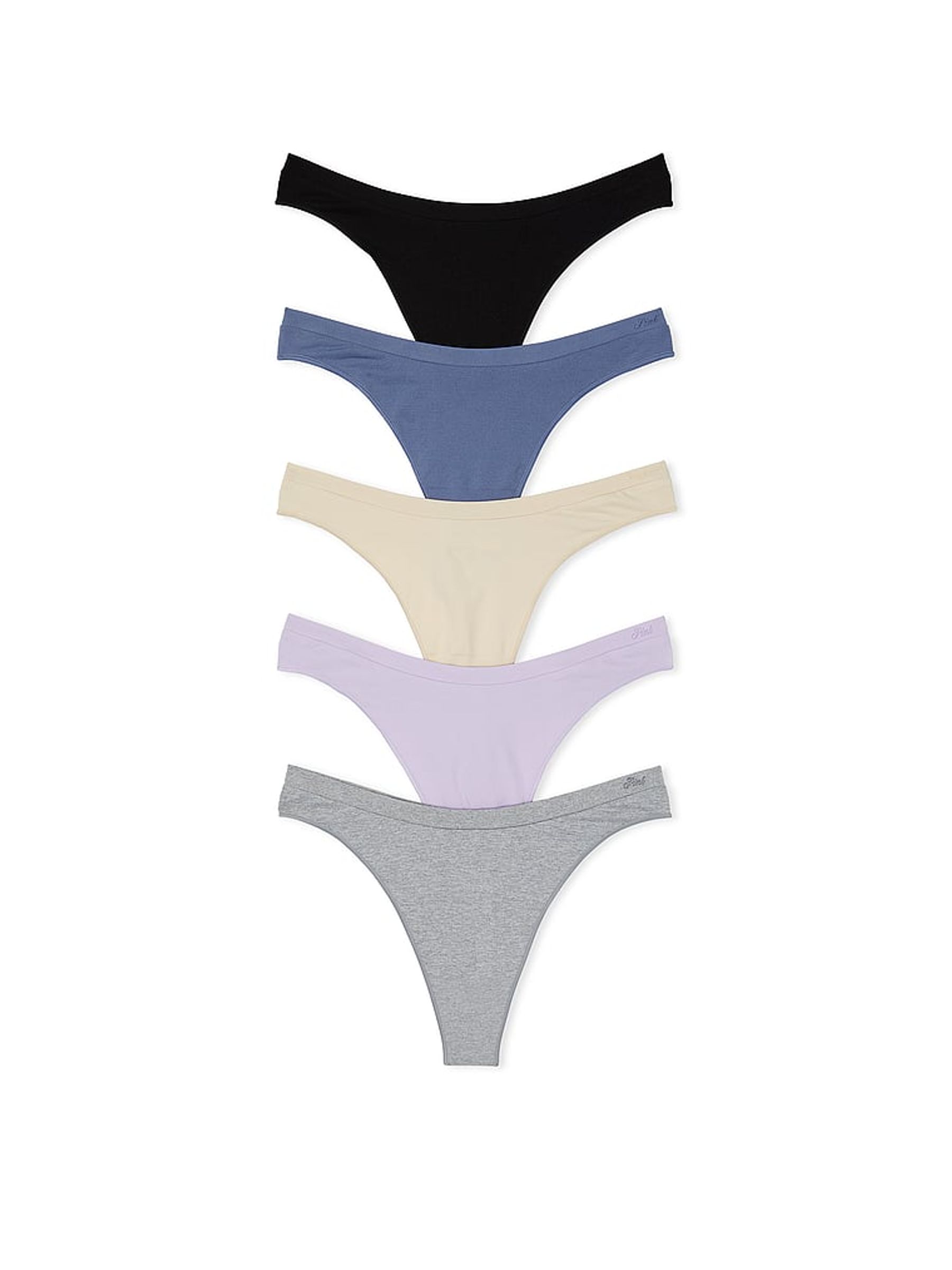Black/Grey/Nude/Blue/Purple Thong 5 Pack Knickers - Image 1 of 3