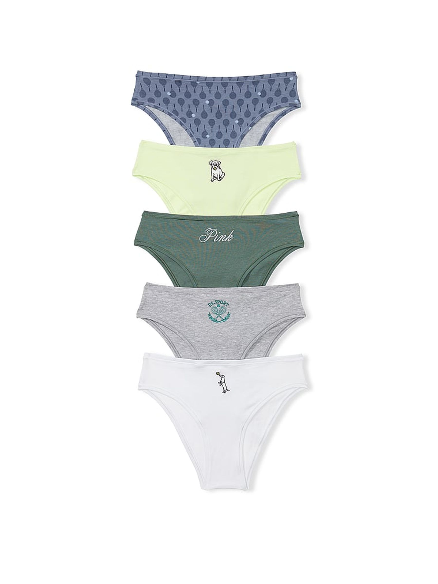 White/Grey/Green/Lime Green/Blue Cheeky Cotton 5 Pack Knickers - Image 1 of 1