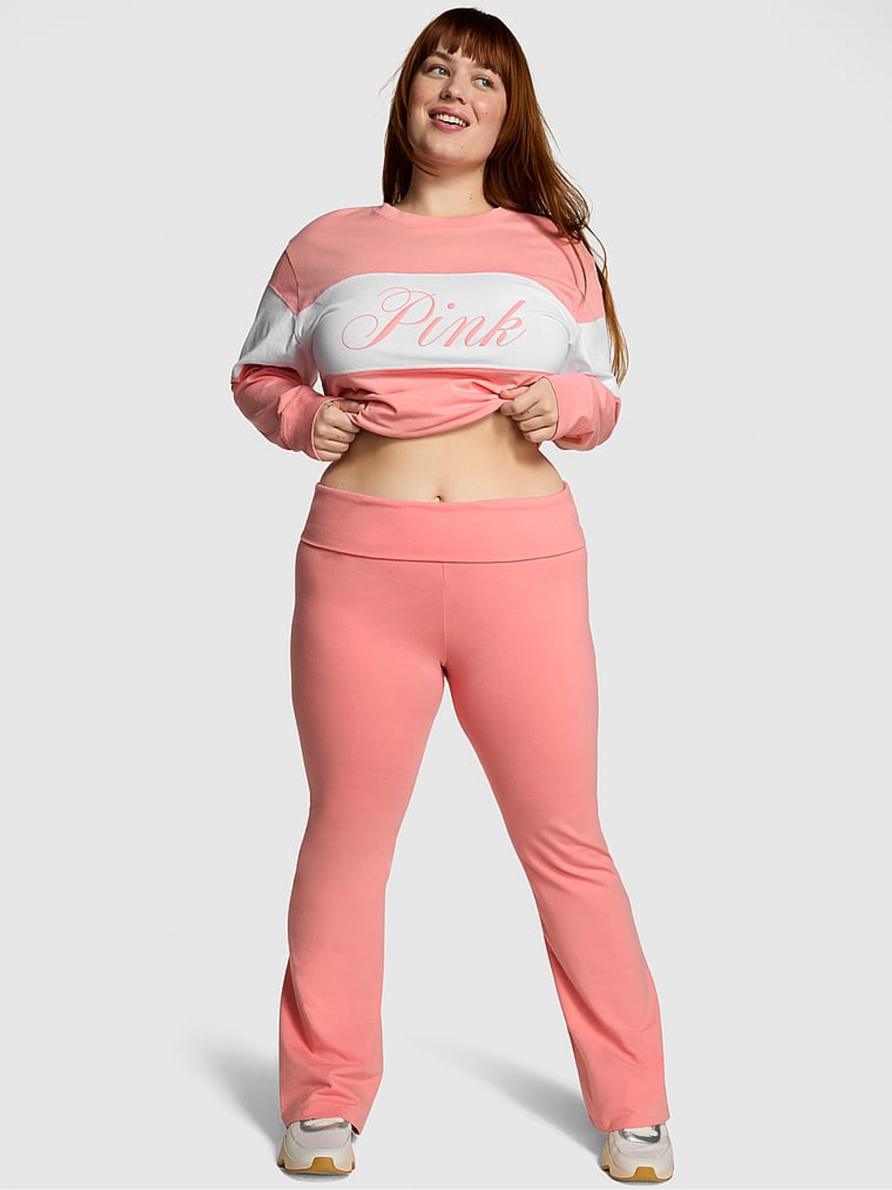 Passion Pink Cotton Foldover Flare Legging - Image 1 of 1