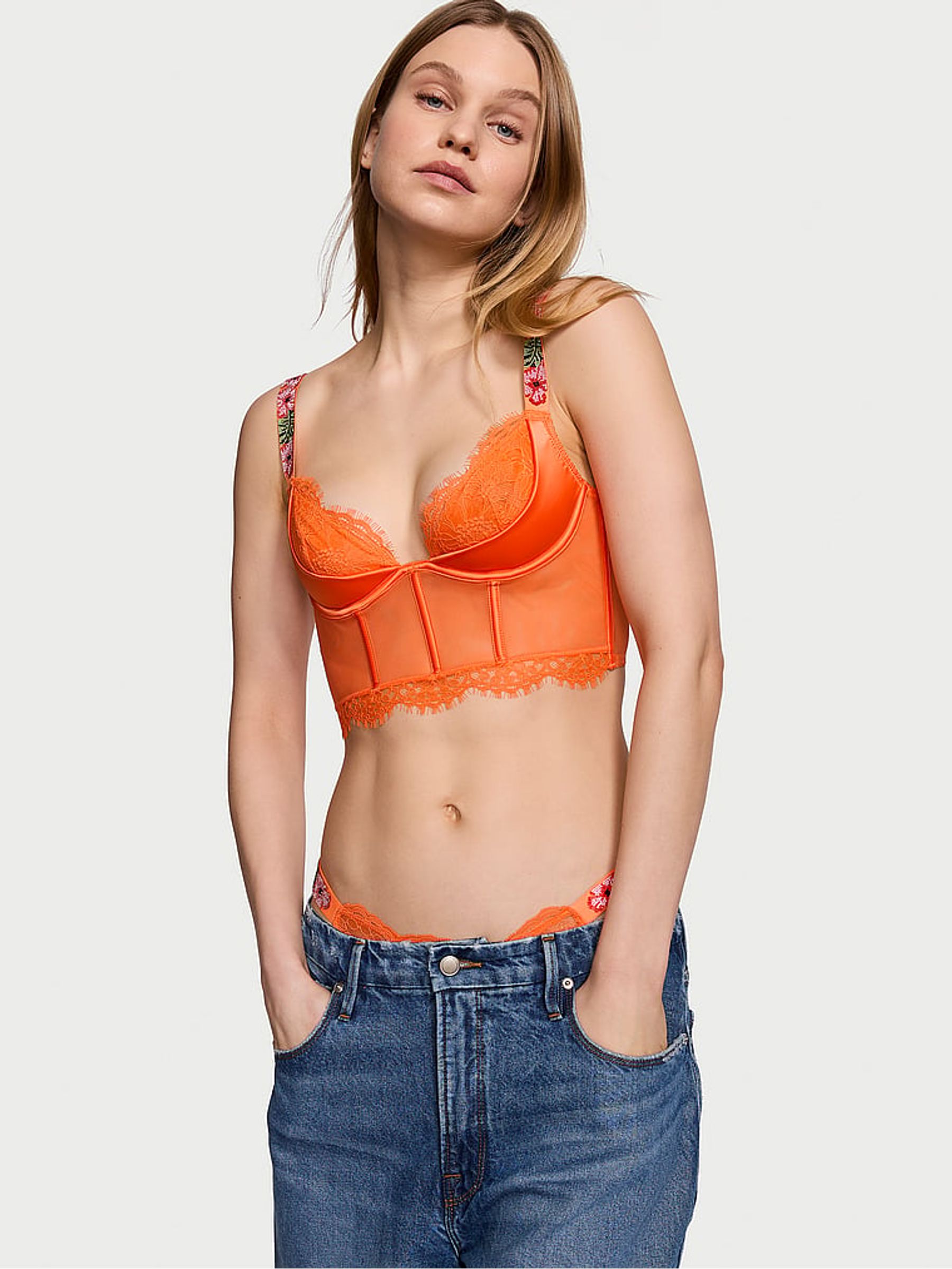 Sunset Orange Hibiscus Hibiscus Shine Strap Corset Bra Top