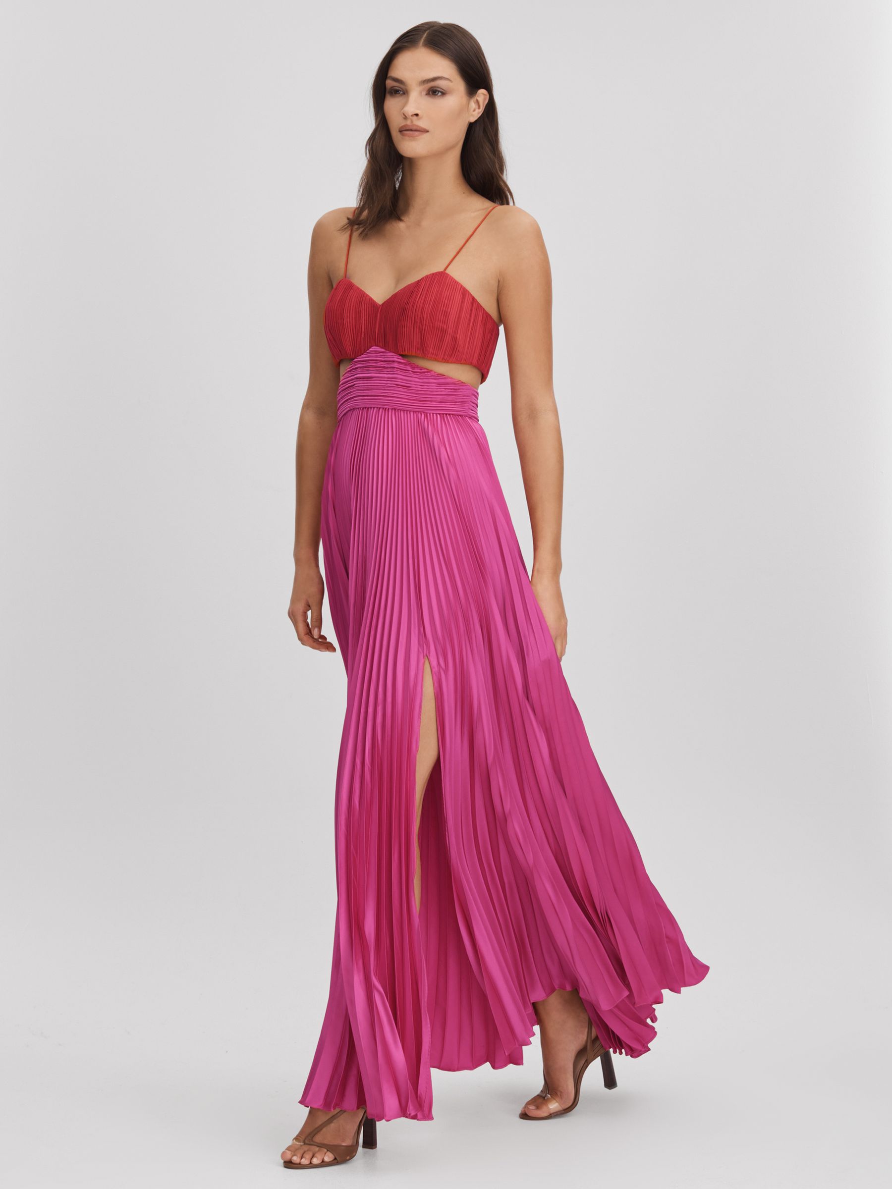 Amur Pleated Cut-Out Maxi Dress in Magenta - Image 1 of 5