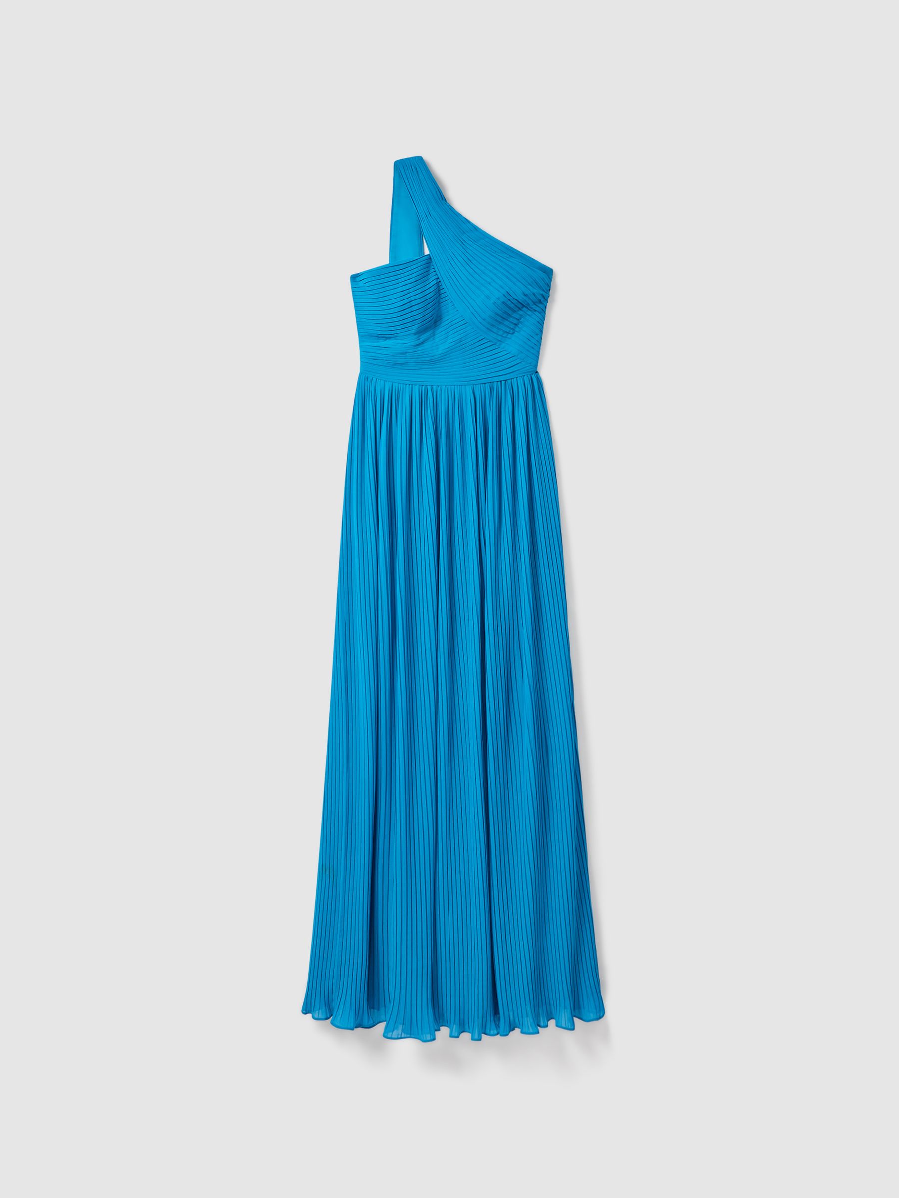 Reiss Amur One Shoulder Pleated Maxi Dress in Blue Surf | REISS