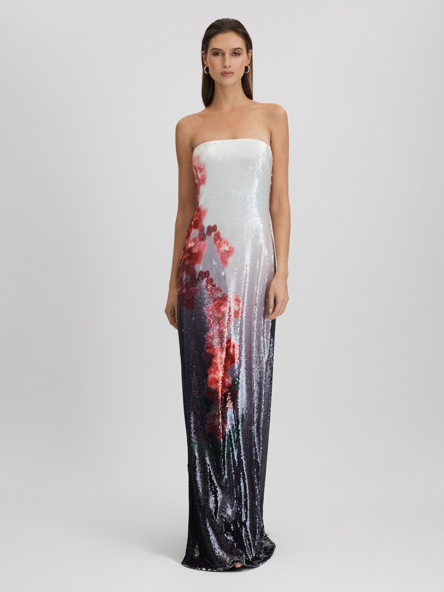 Halston Sequin Strapless Maxi Dress in Grey Multi - Image 1 of 6