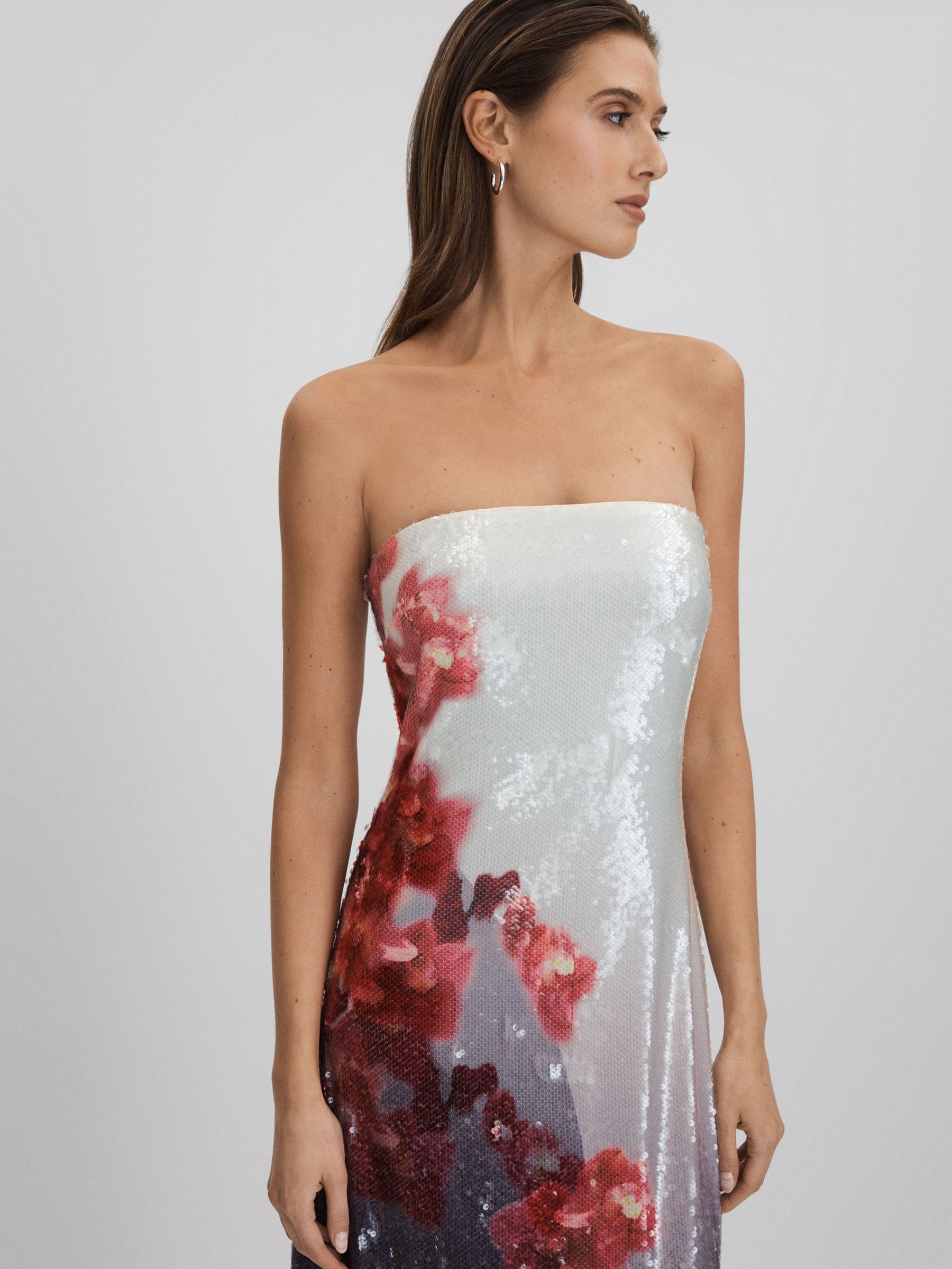 Halston Sequin Strapless Maxi Dress in Grey Multi - Image 3 of 6