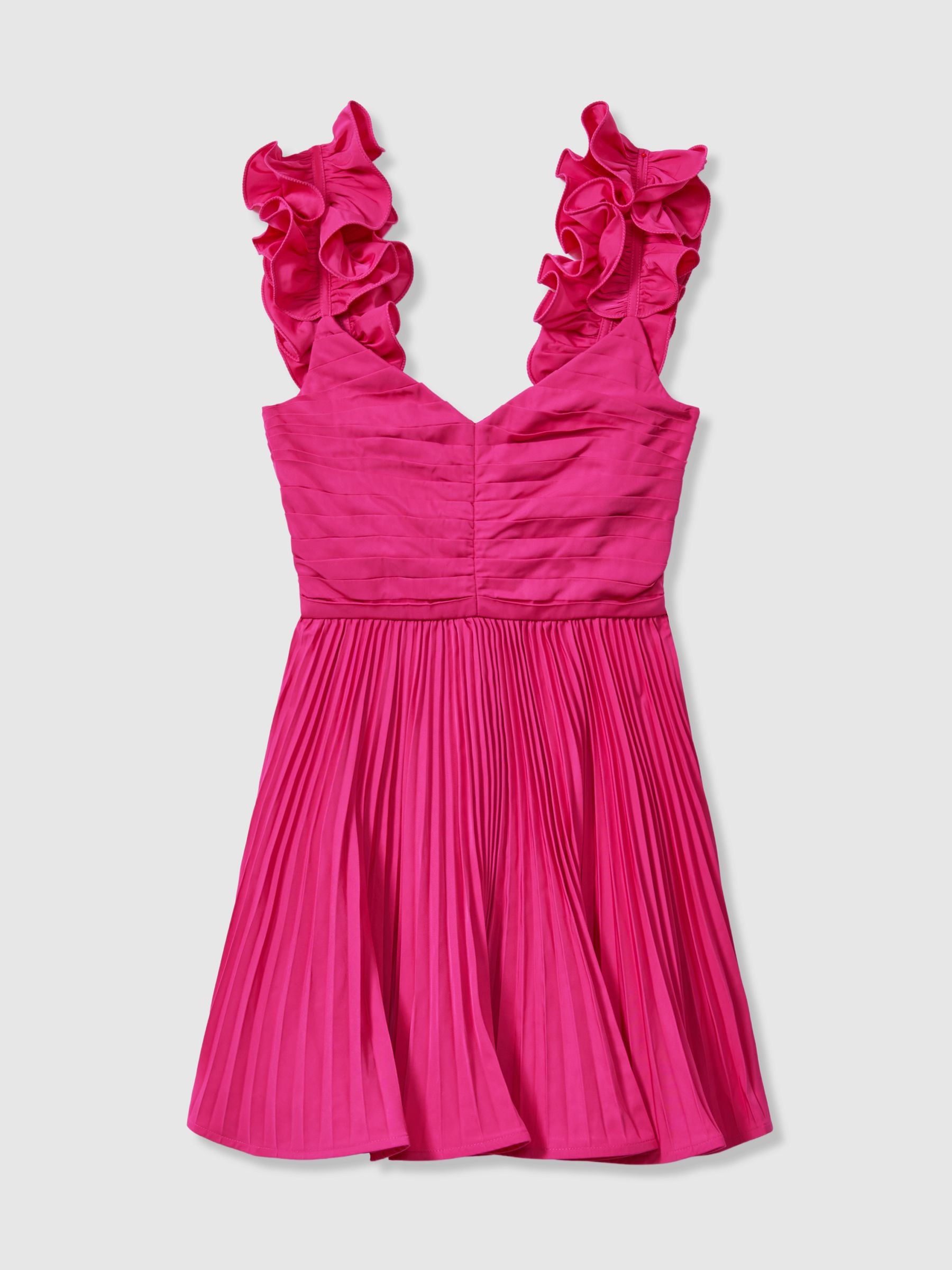Amur Ruffle Strap Pleated Mini Dress in Pink Cabaret - Image 2 of 5