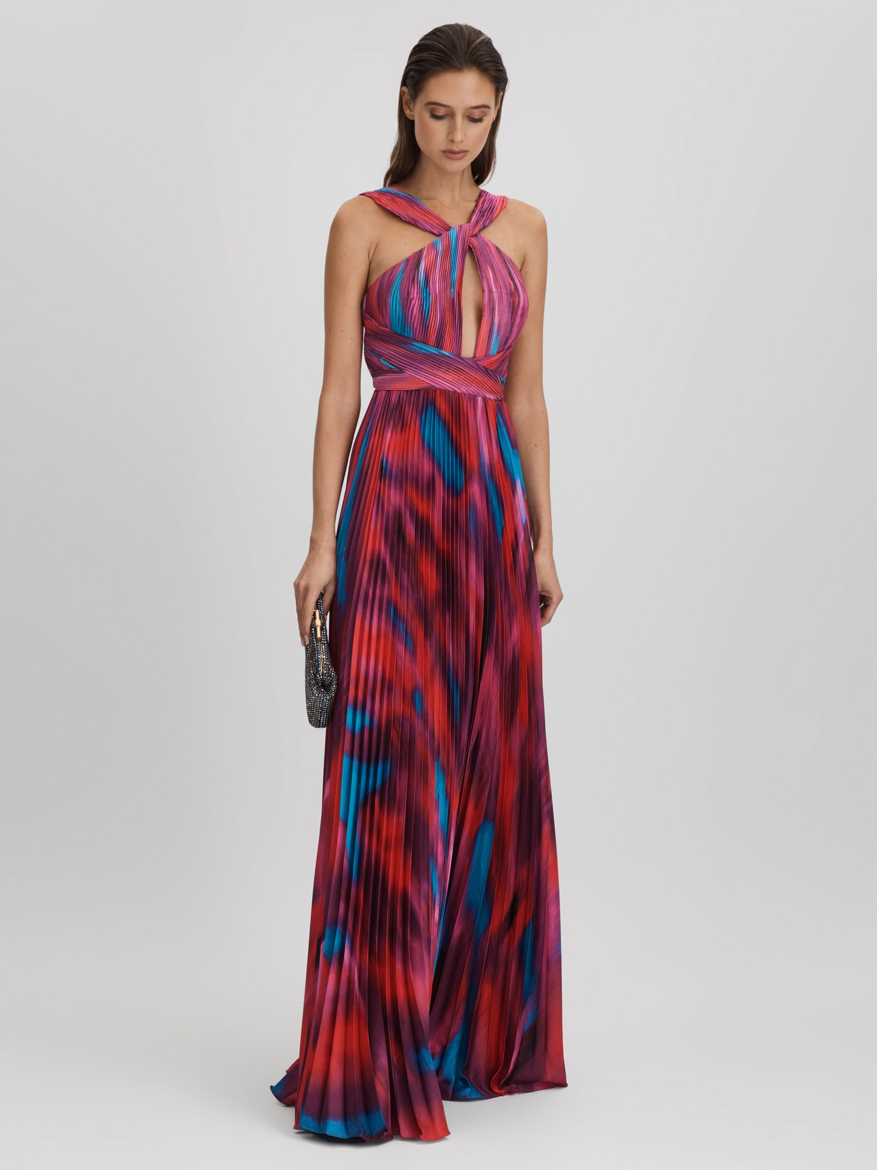 Amur Pleated Halter Neck Maxi Dress in Fire Ice - Image 1 of 6