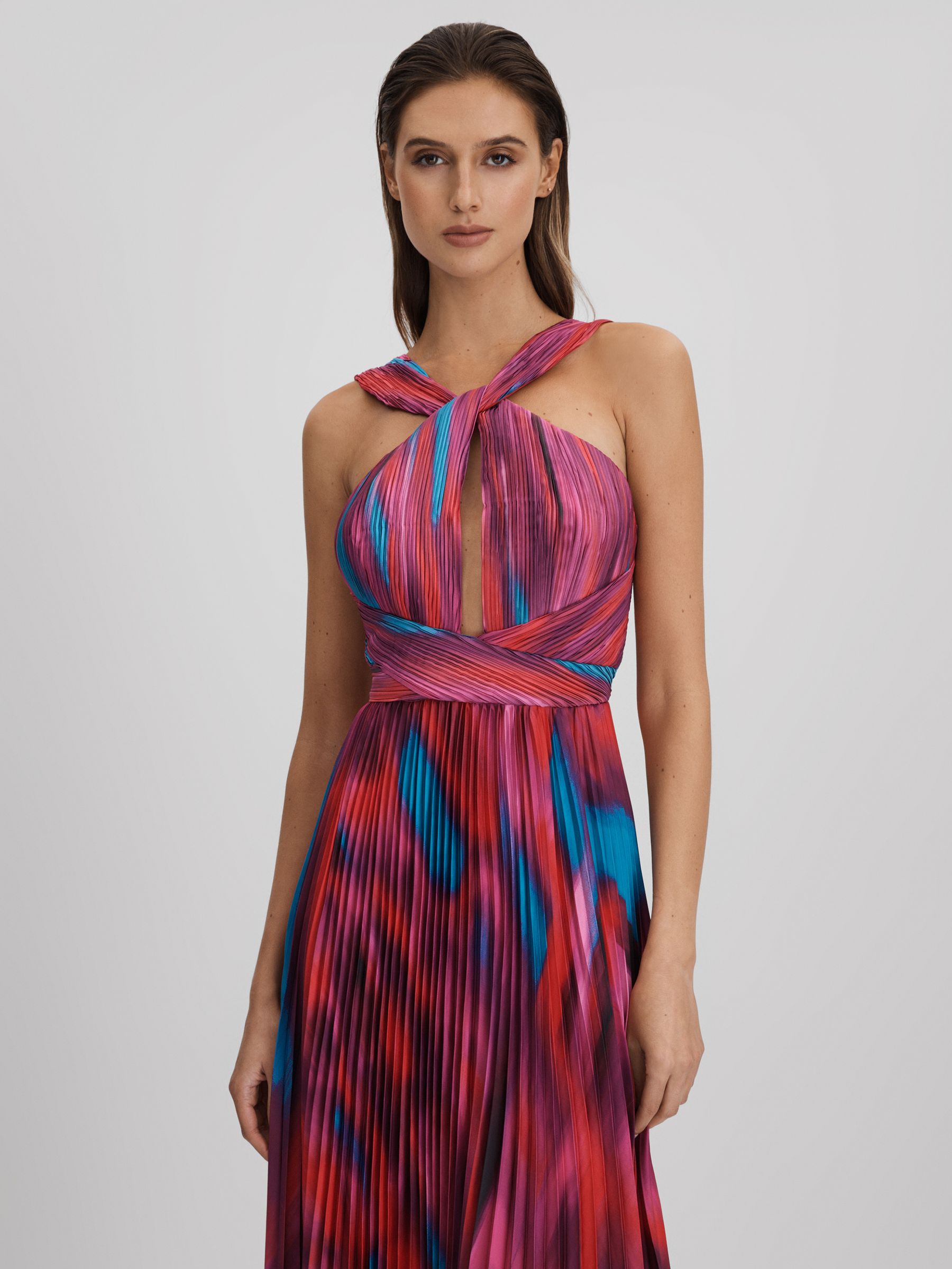 Amur Pleated Halter Neck Maxi Dress in Fire Ice - Image 3 of 6