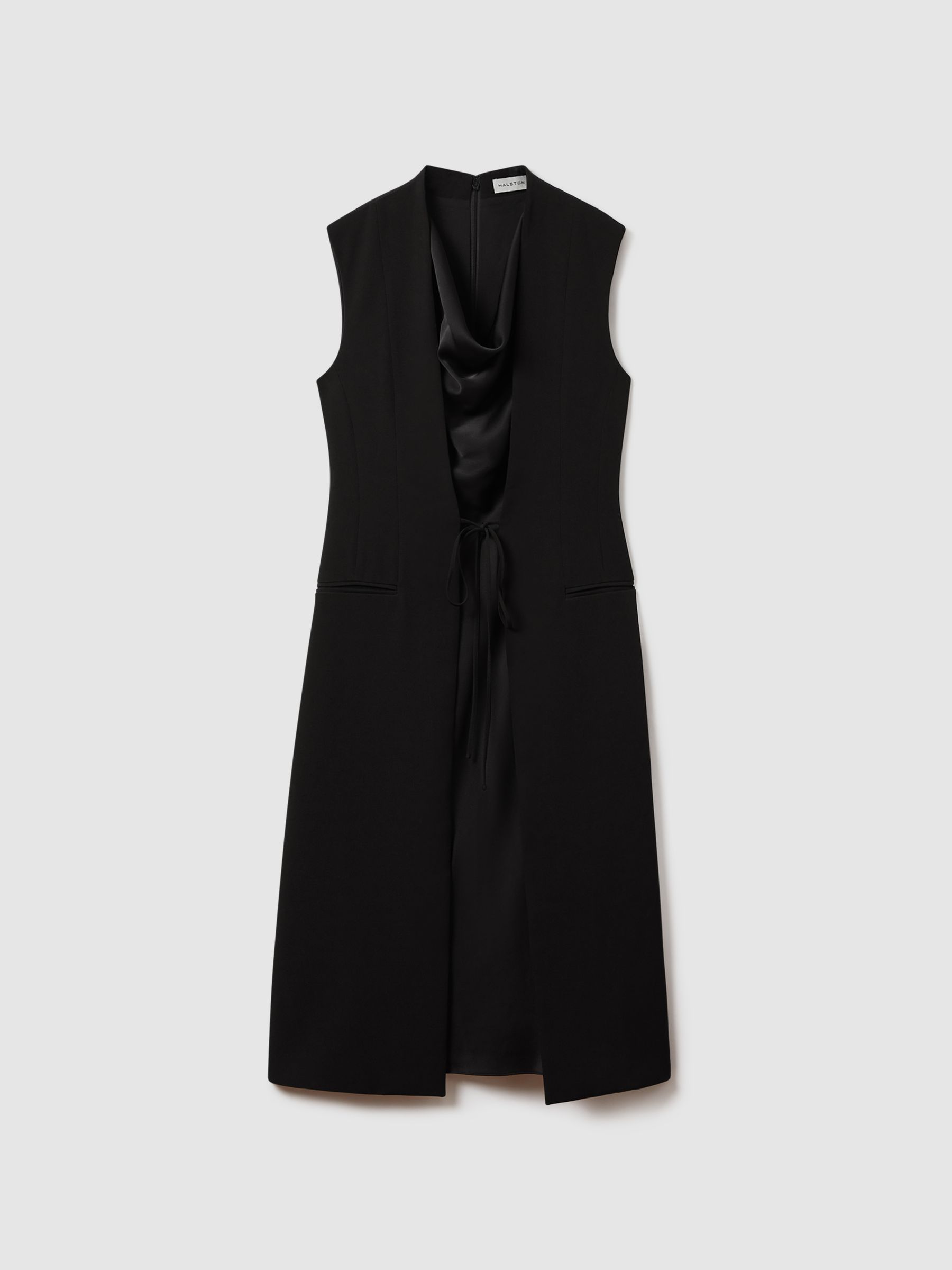 Halston Cowl Neck Wrap Midi Dress in Black - Image 2 of 6