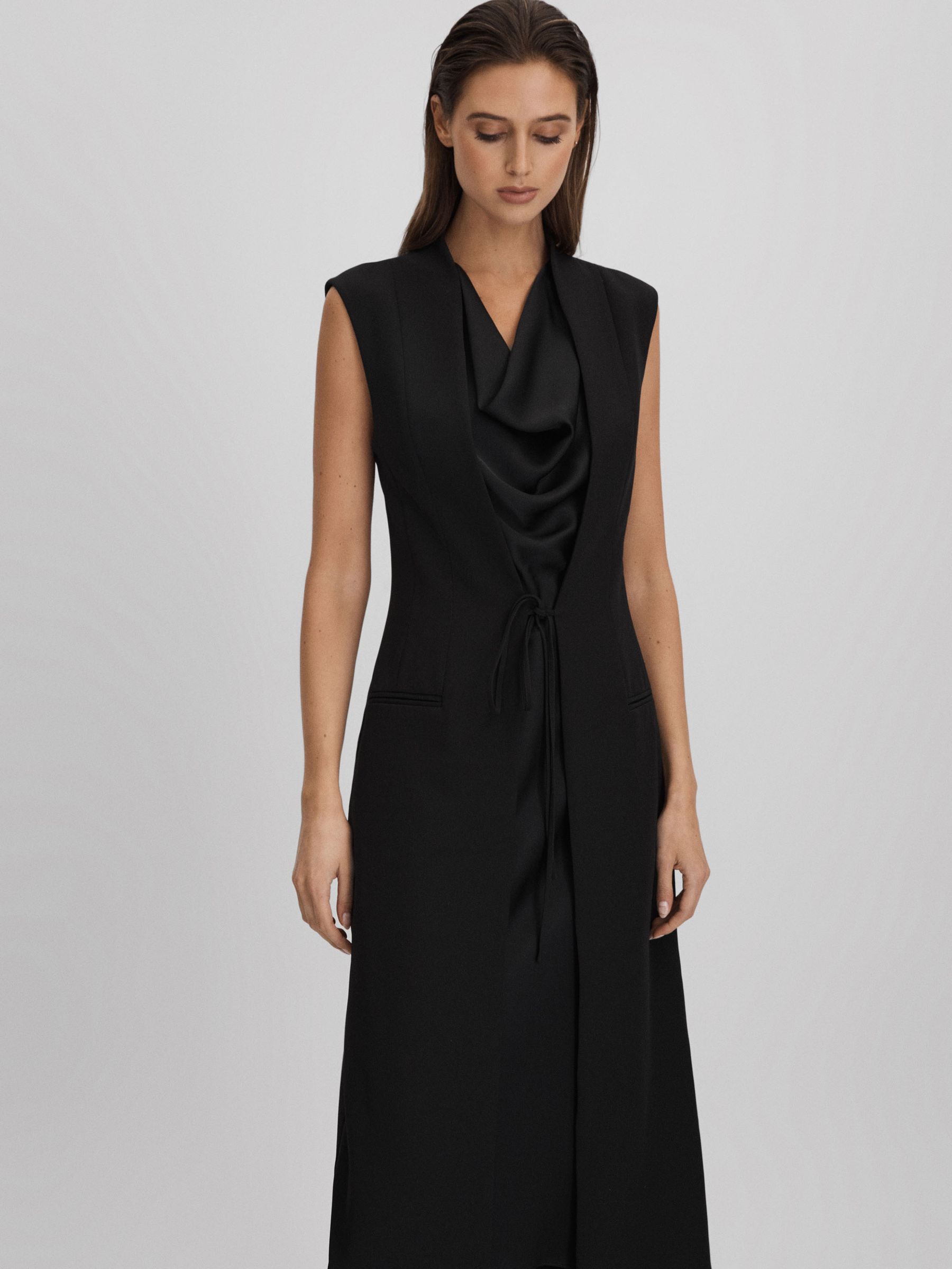 Halston Cowl Neck Wrap Midi Dress in Black - Image 3 of 6