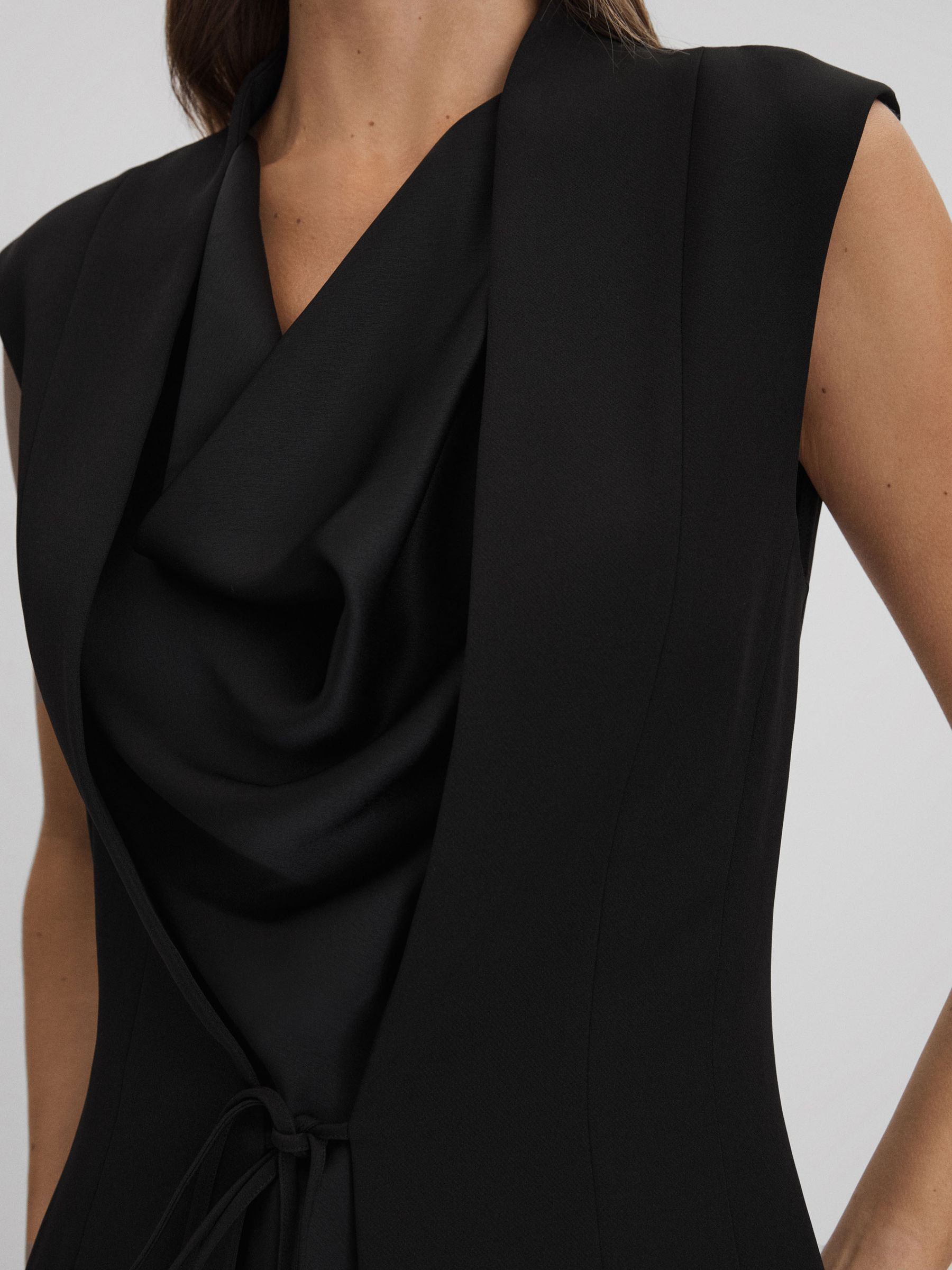 Halston Cowl Neck Wrap Midi Dress in Black - Image 4 of 6