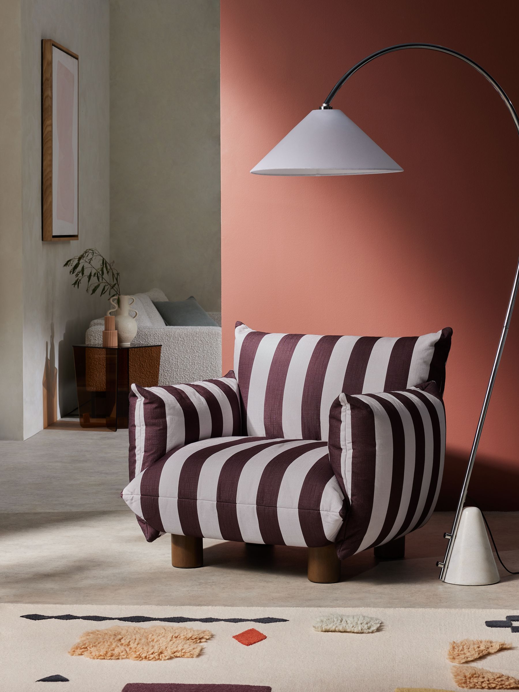 Jude Accent Chair in Chocolate Brown Wide Stripe - Image 1 of 5