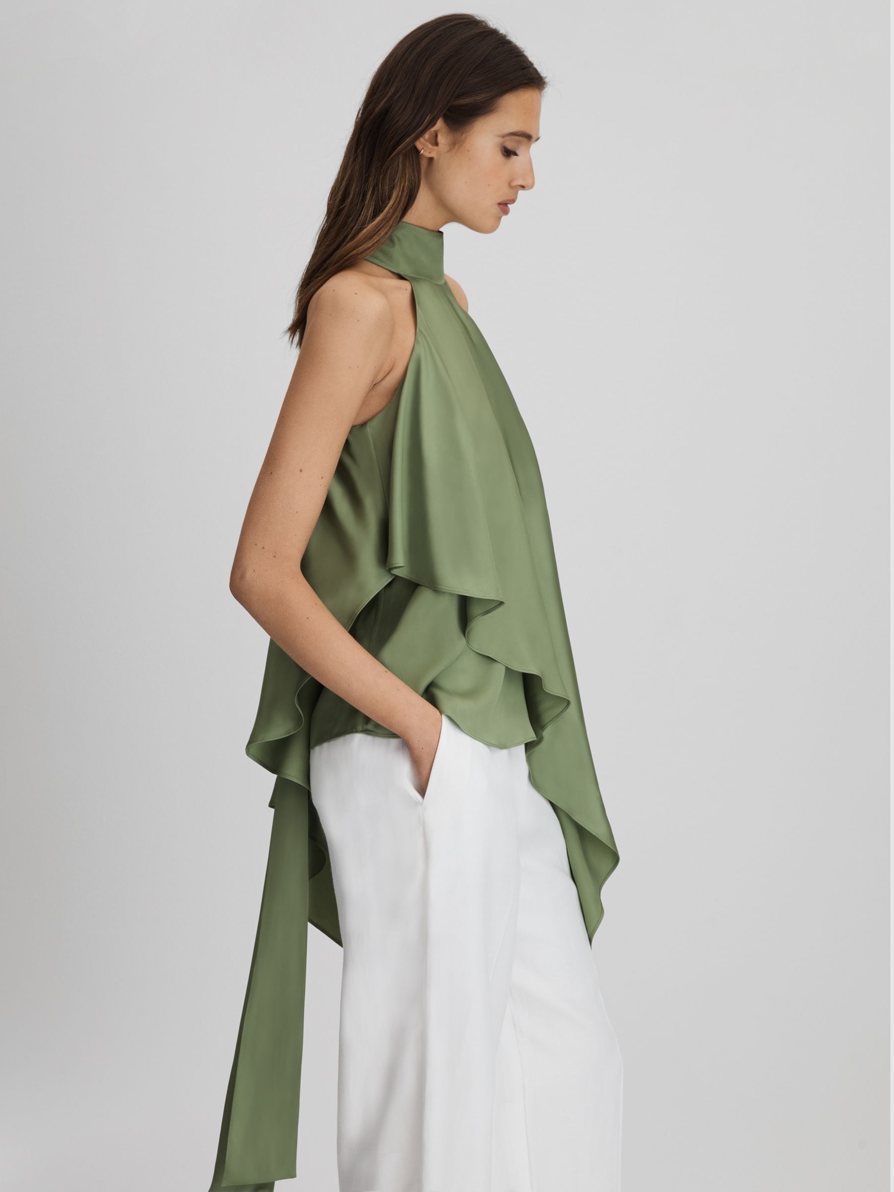 Asymmetric Draped Blouse in Green - Image 3 of 6