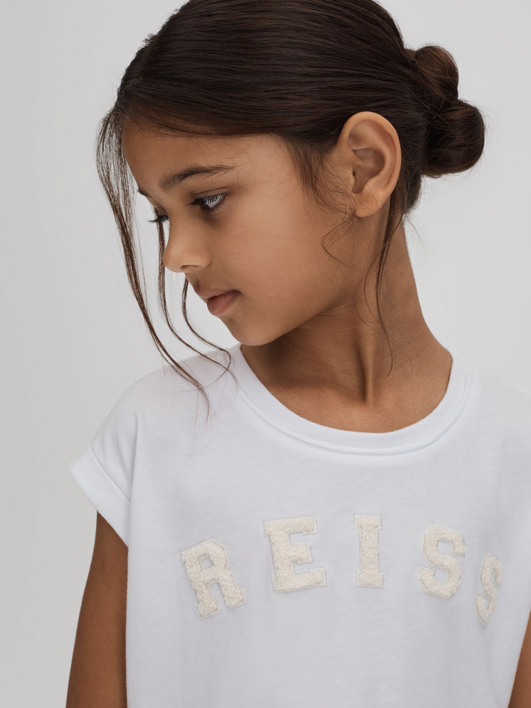 4-9 yrs Textured Motif Cotton Crew Neck T-Shirt in White - Image 4 of 7