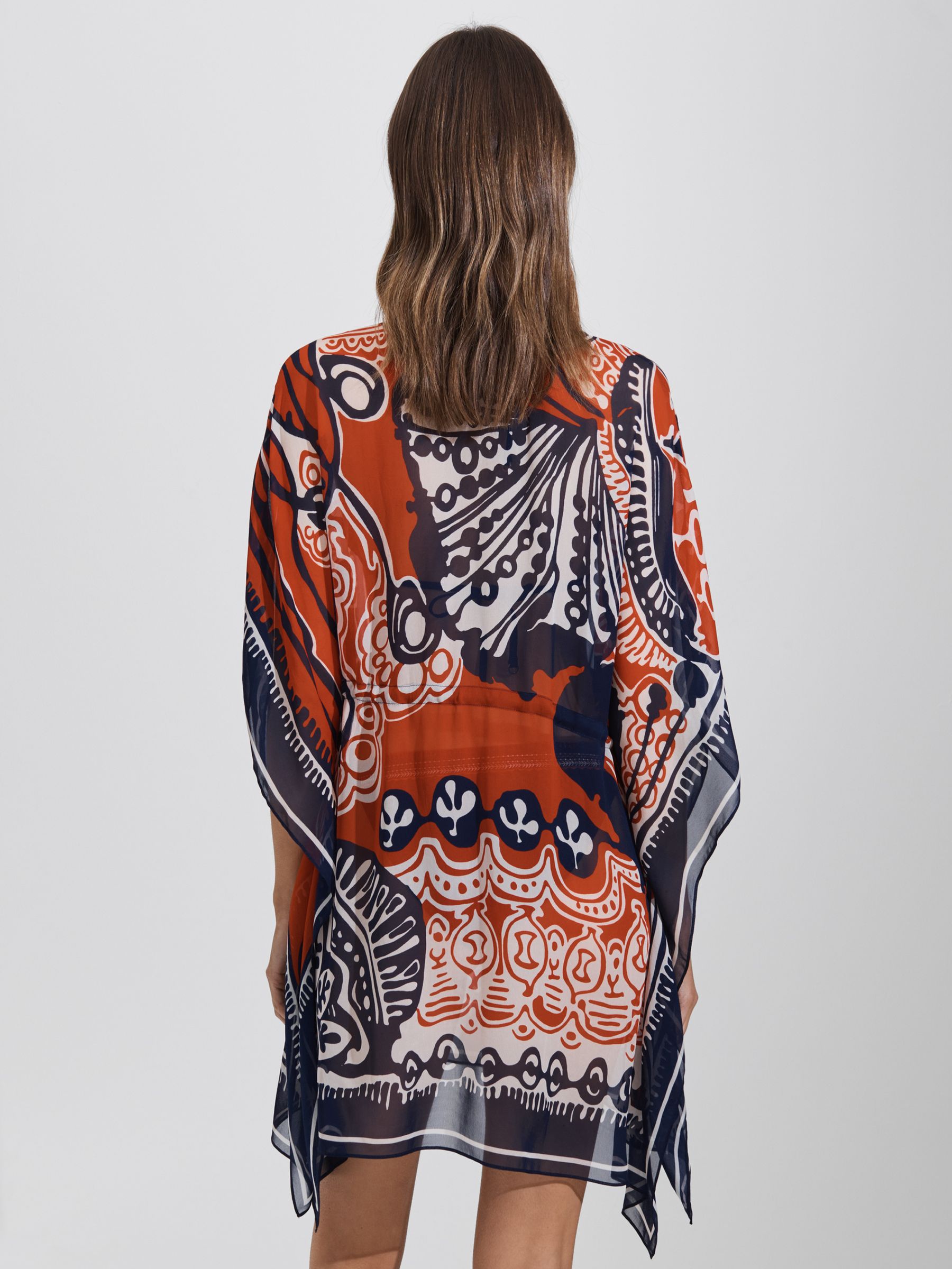 Printed Drawstring Waist Kaftan in Navy/Red - Image 6 of 7
