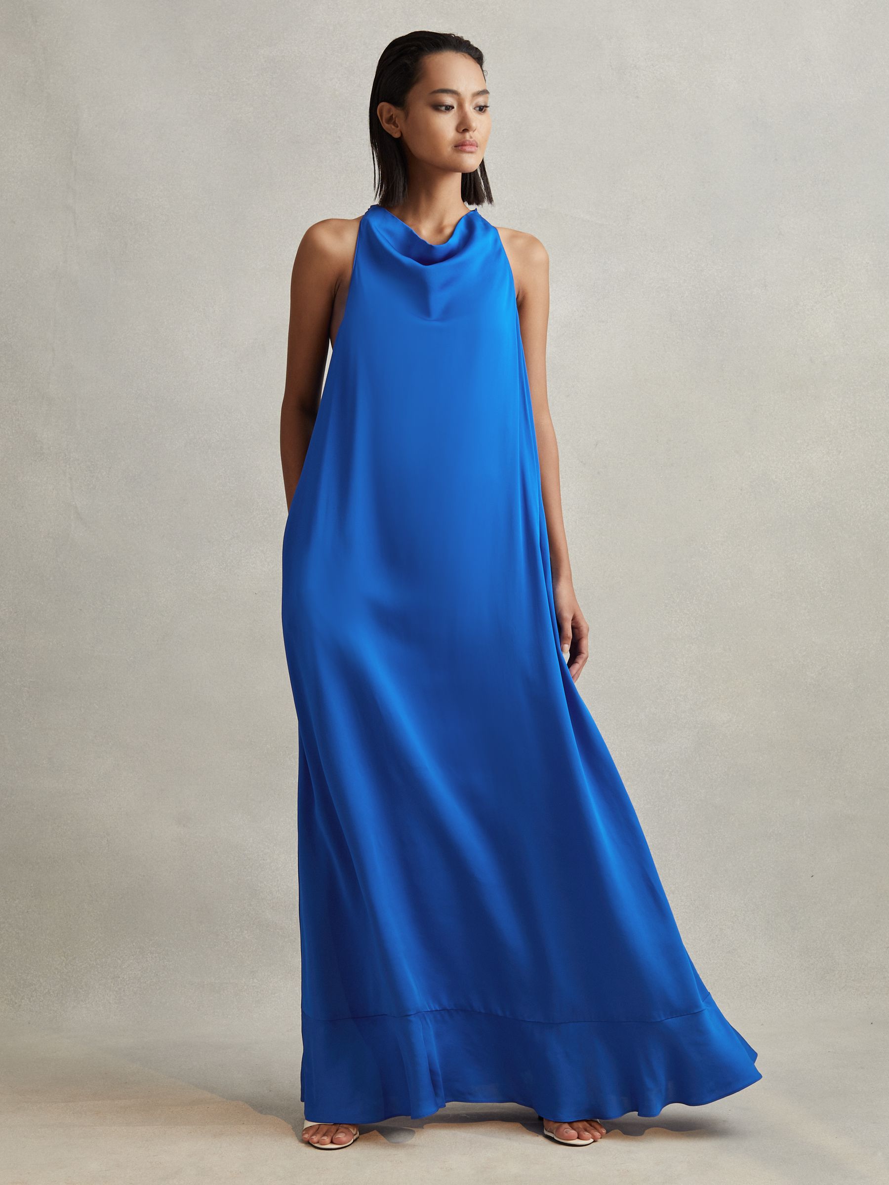 Tie Neck Column Maxi Dress in Cobalt Blue - Image 4 of 6