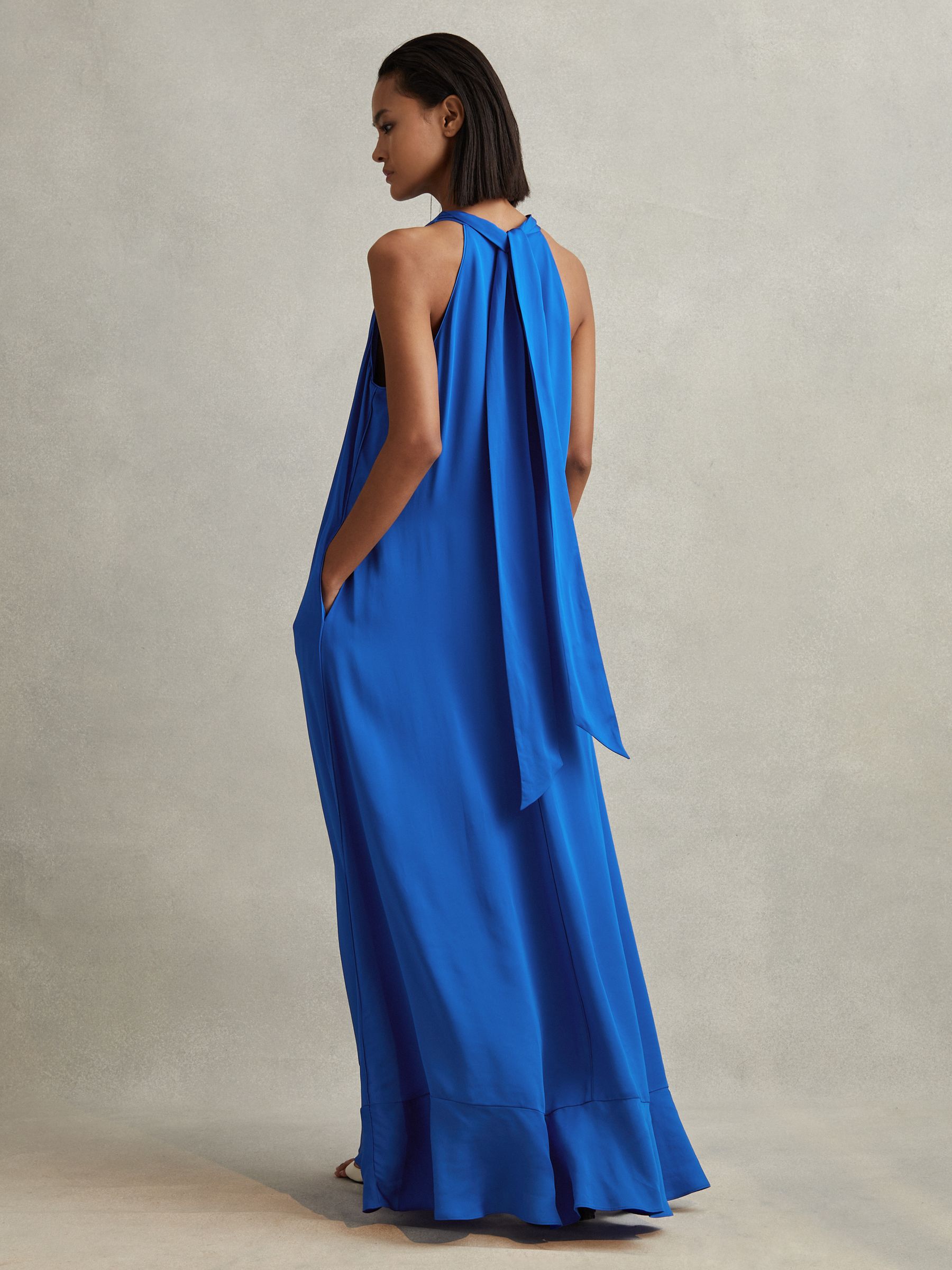 Tie Neck Column Maxi Dress in Cobalt Blue - Image 5 of 6