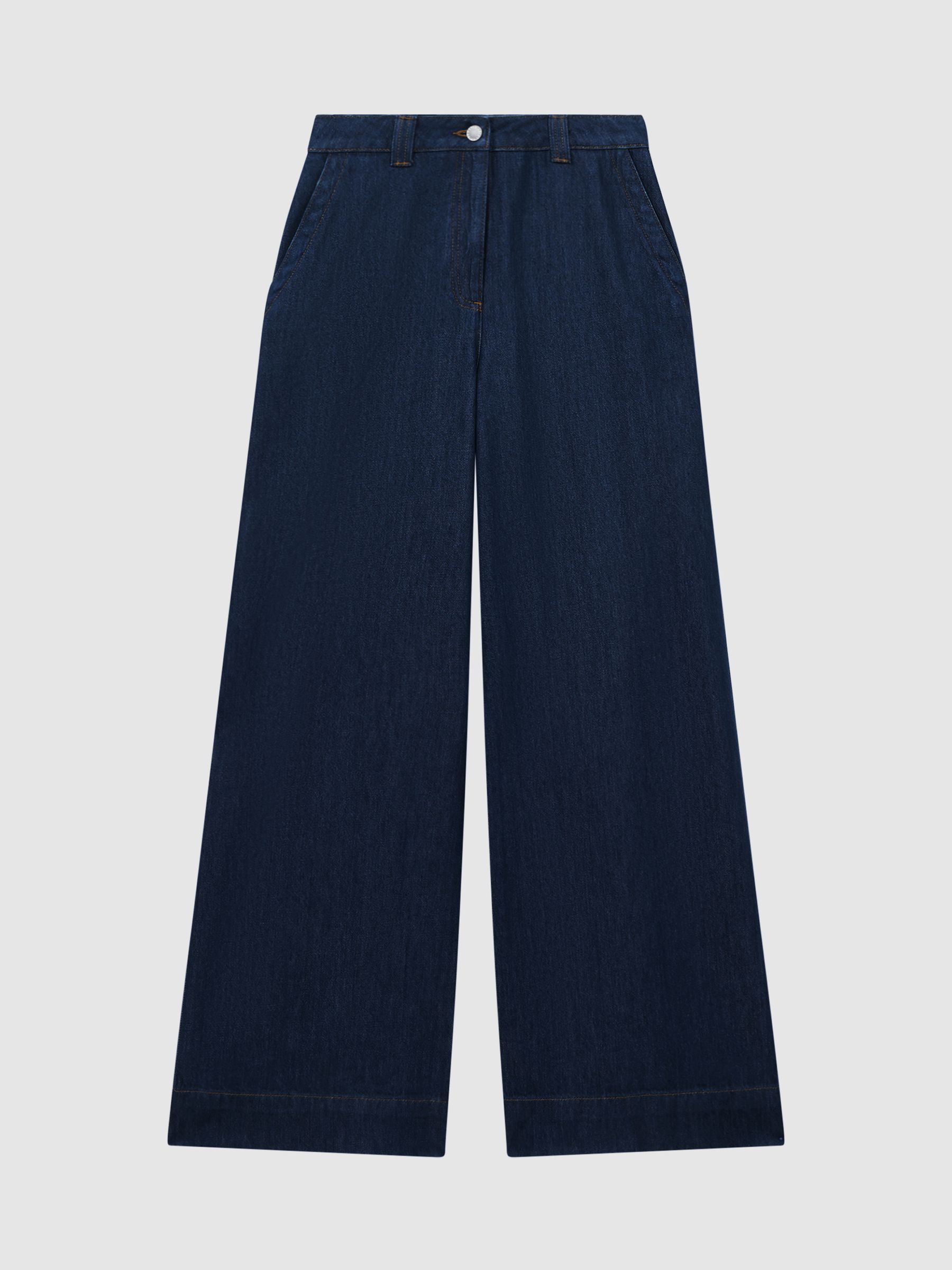 Wide Leg Contrast Stitch Jeans in Dark Blue - Image 2 of 5