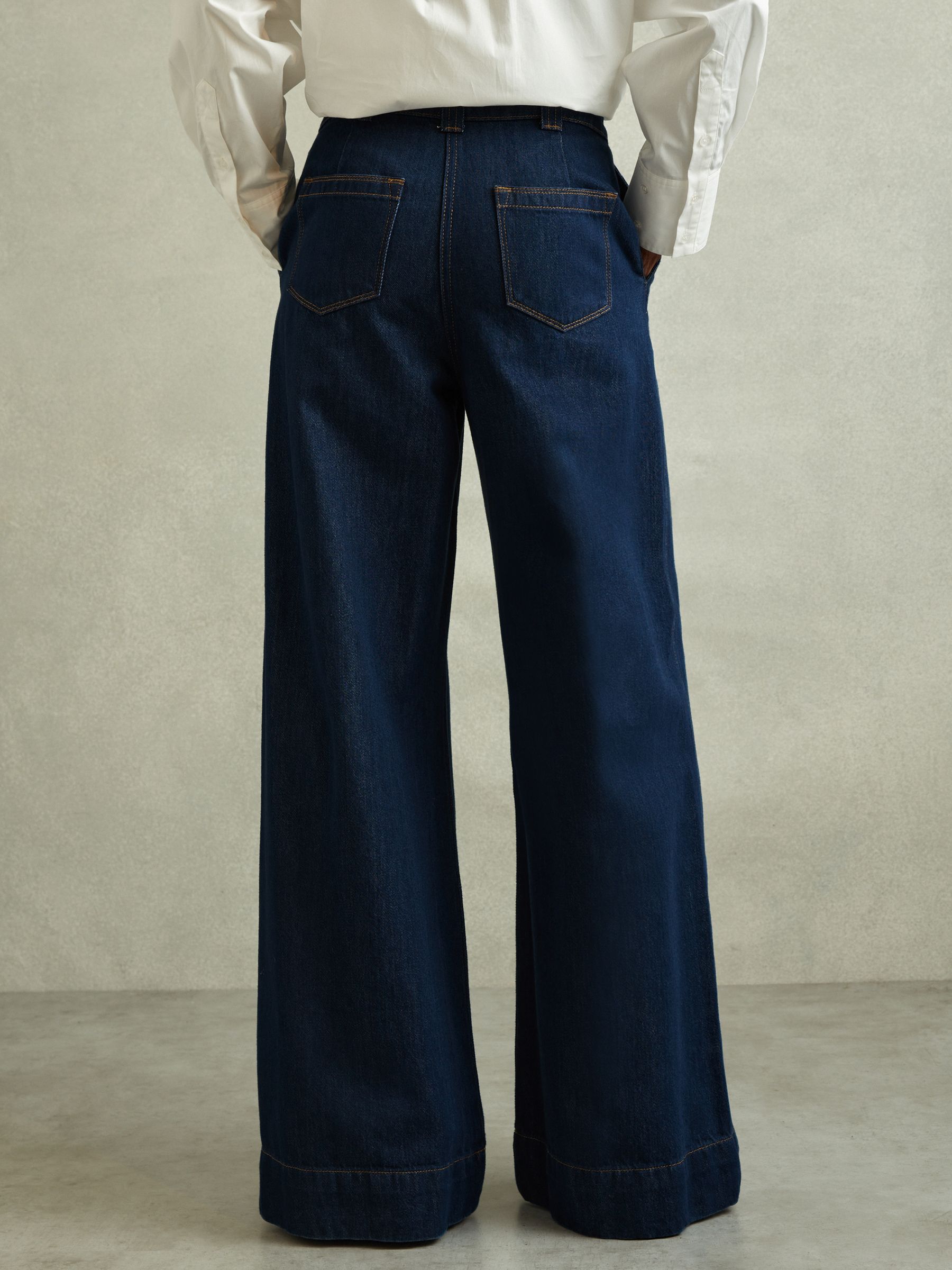 Wide Leg Contrast Stitch Jeans in Dark Blue - Image 4 of 5