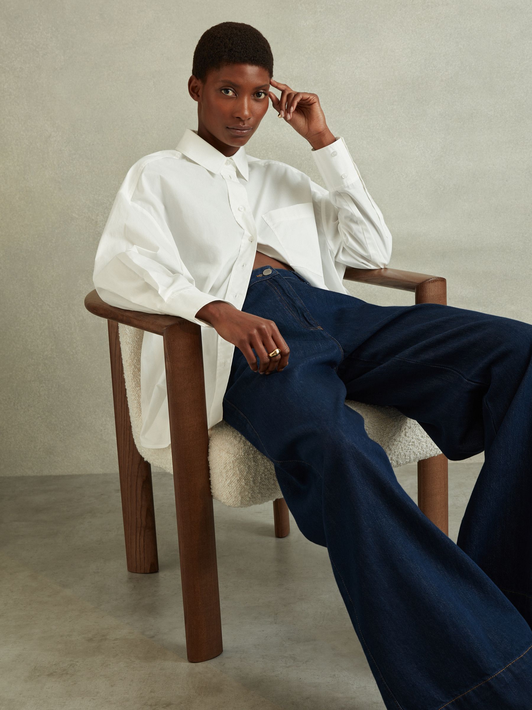 Wide Leg Contrast Stitch Jeans in Dark Blue - Image 5 of 5