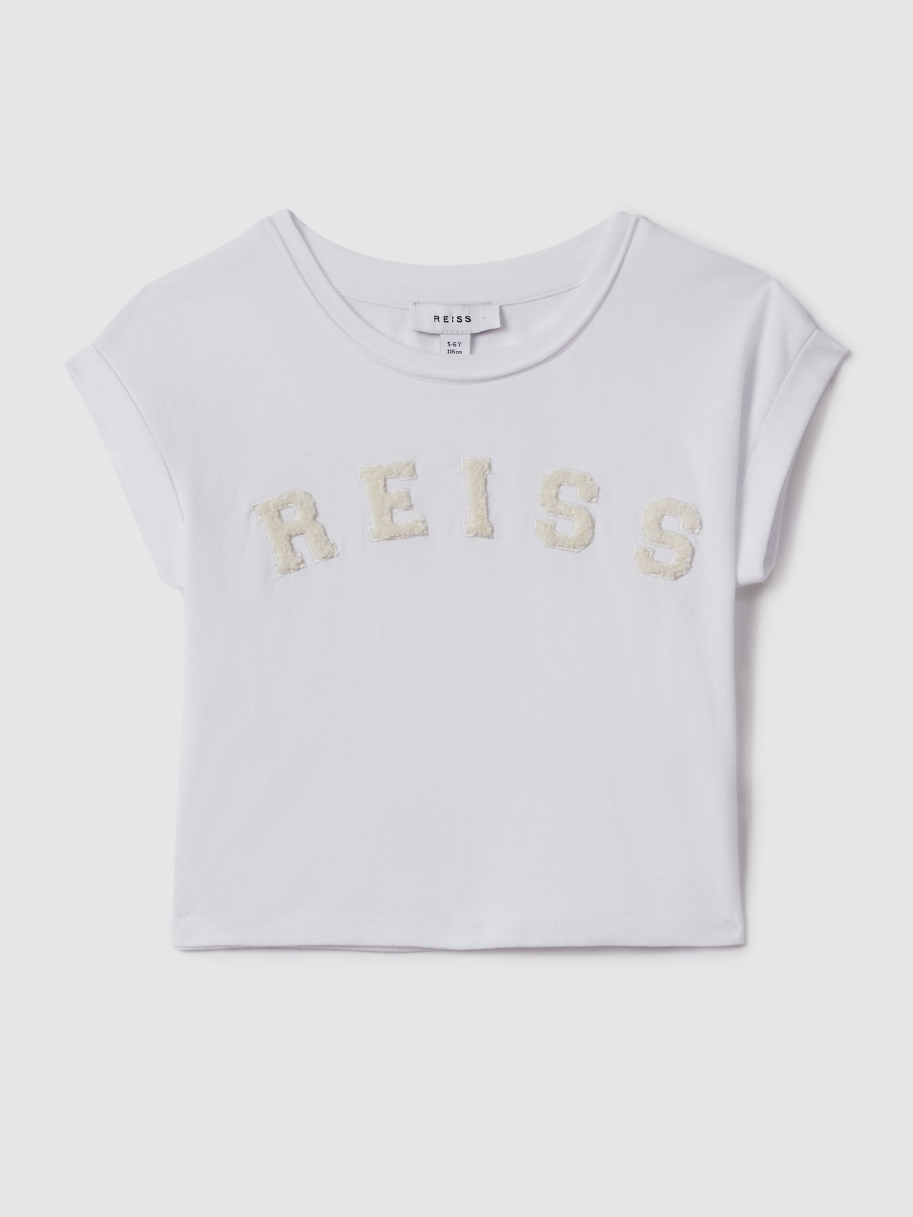 9-13 yrs Textured Motif Cotton Crew Neck T-Shirt in White - Image 2 of 7