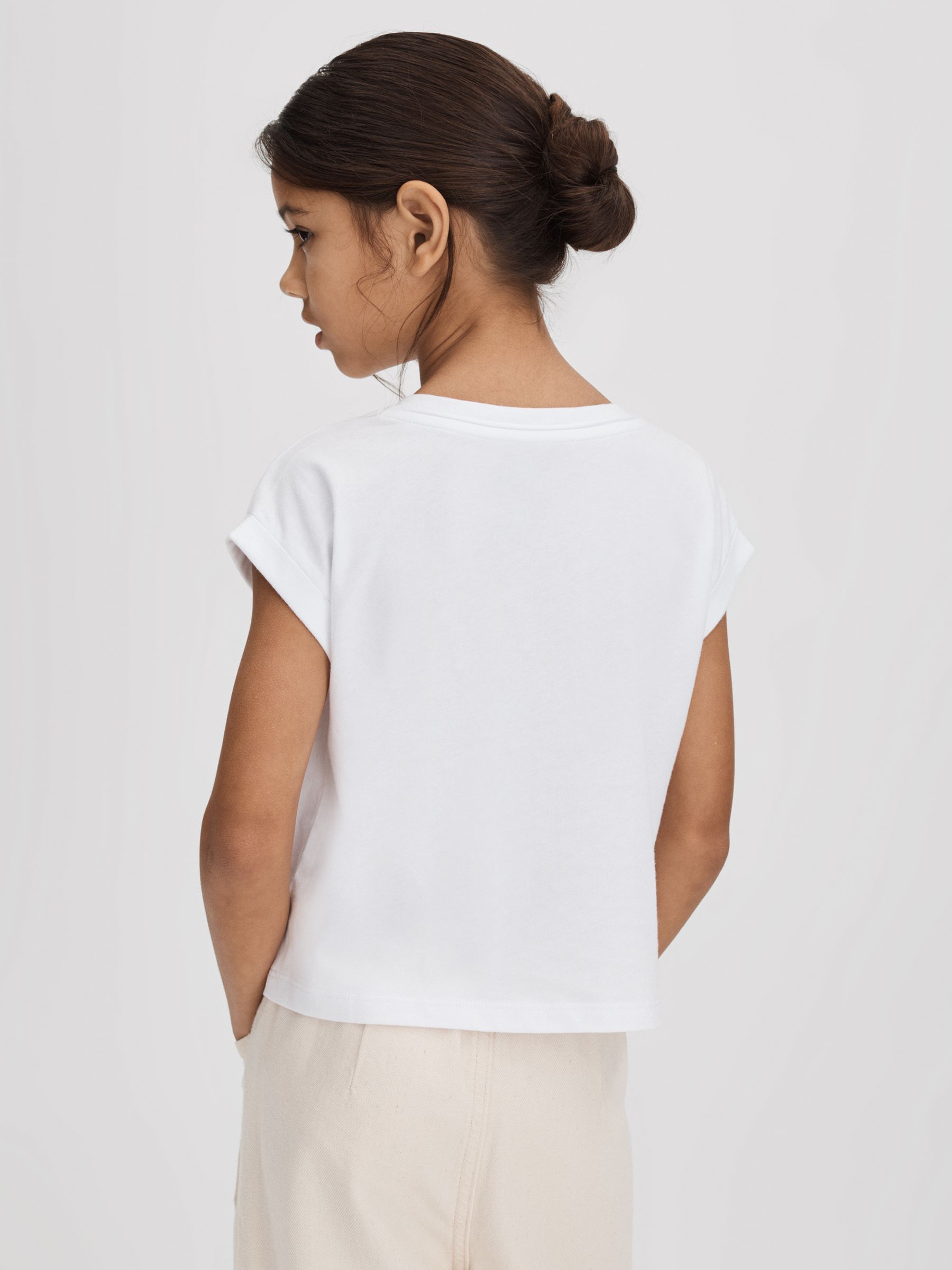 Teen Textured Motif Cotton Crew Neck T-Shirt in White - Image 5 of 7