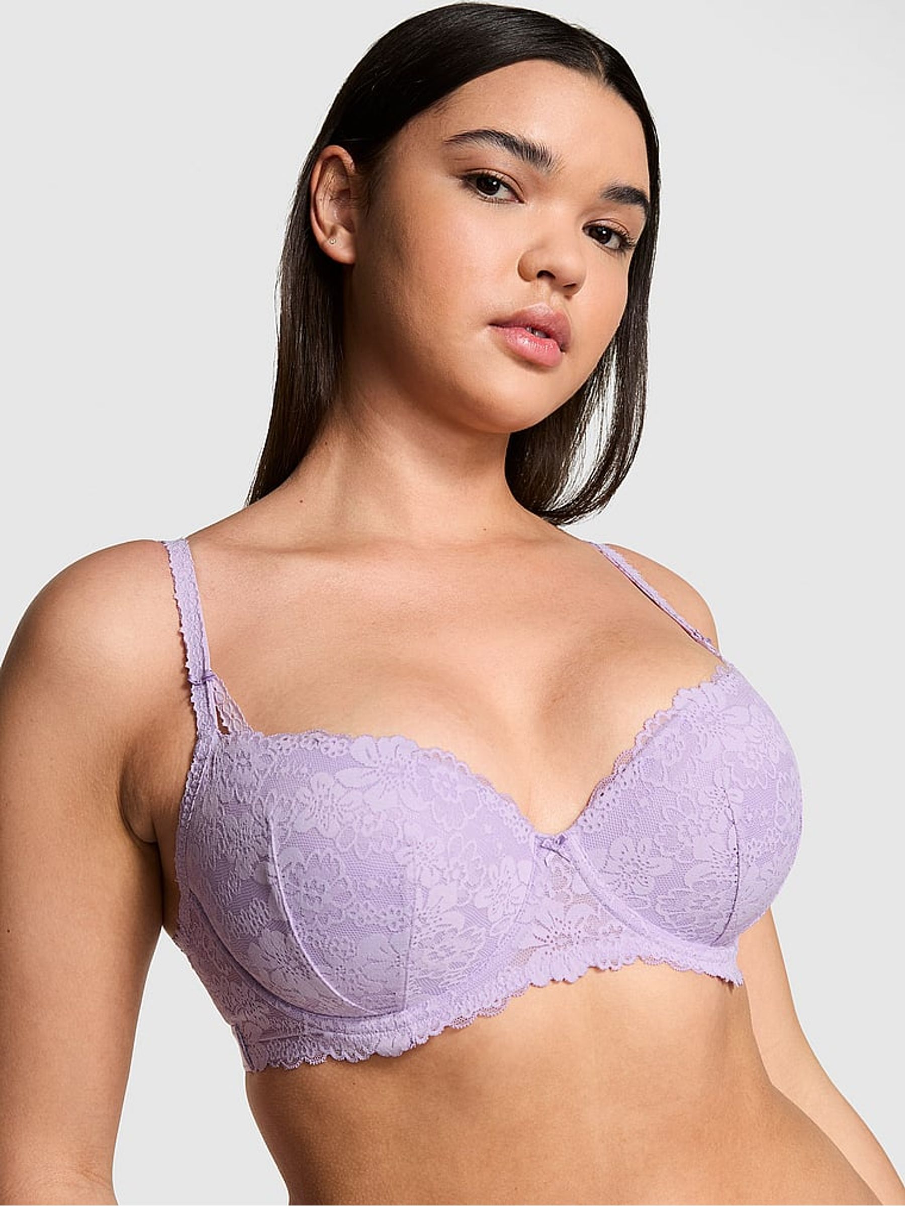 Pastel Lilac Purple Lace Balcony Lace Bra - Image 1 of 3
