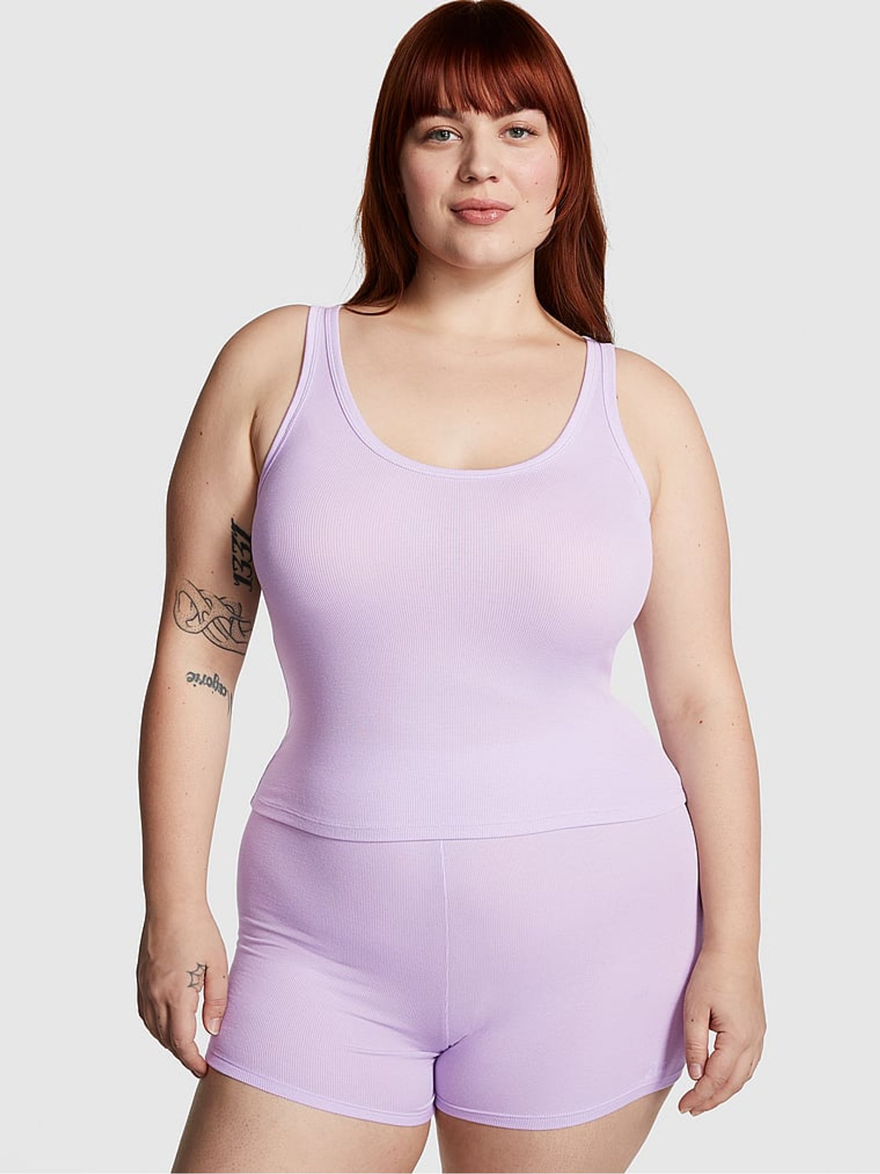 Purple Pastel Lilac Modal Rib Pyjama Vest Top - Image 1 of 4
