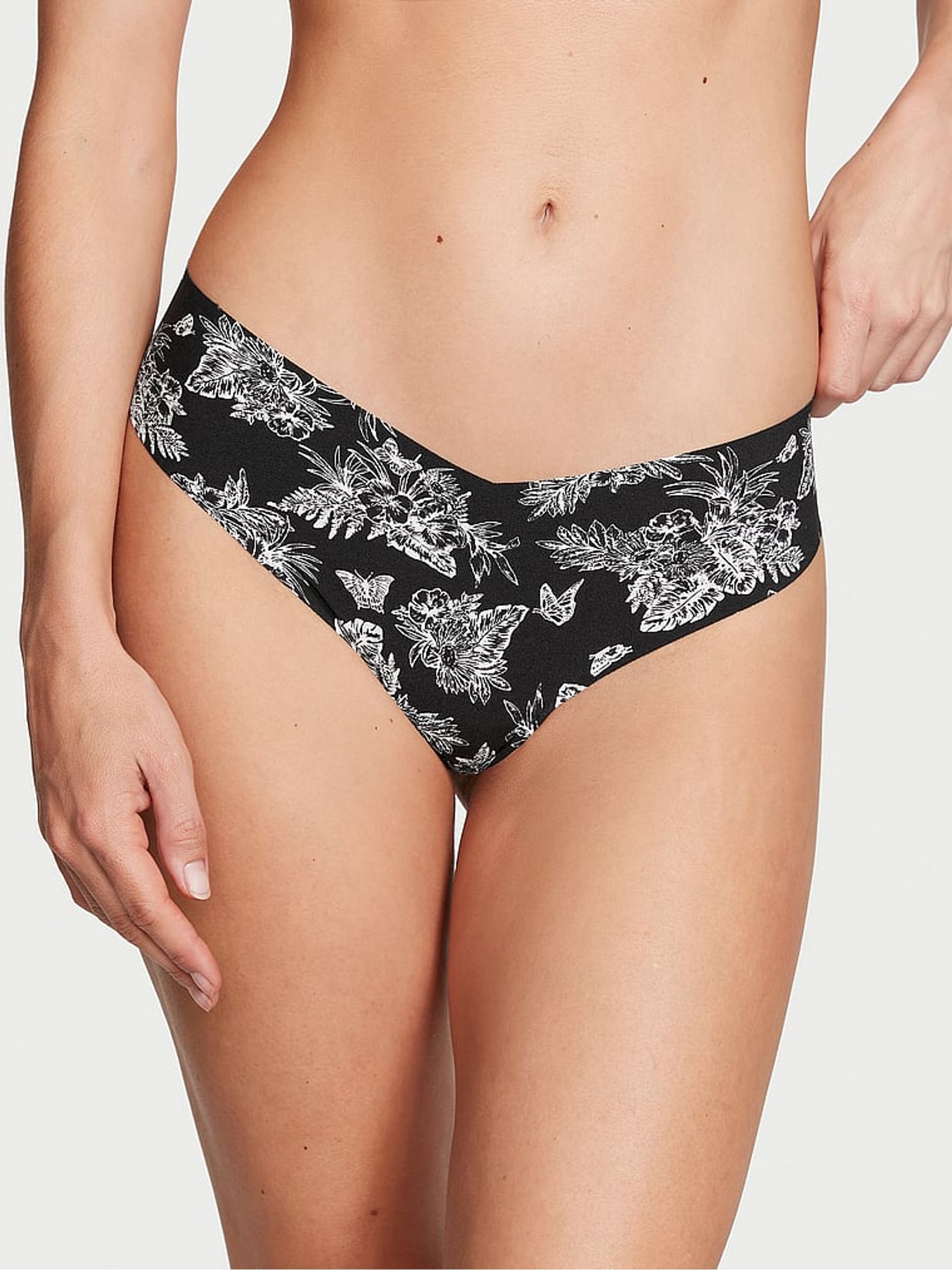 Black Tropical Toile Thong Knickers - Image 1 of 3