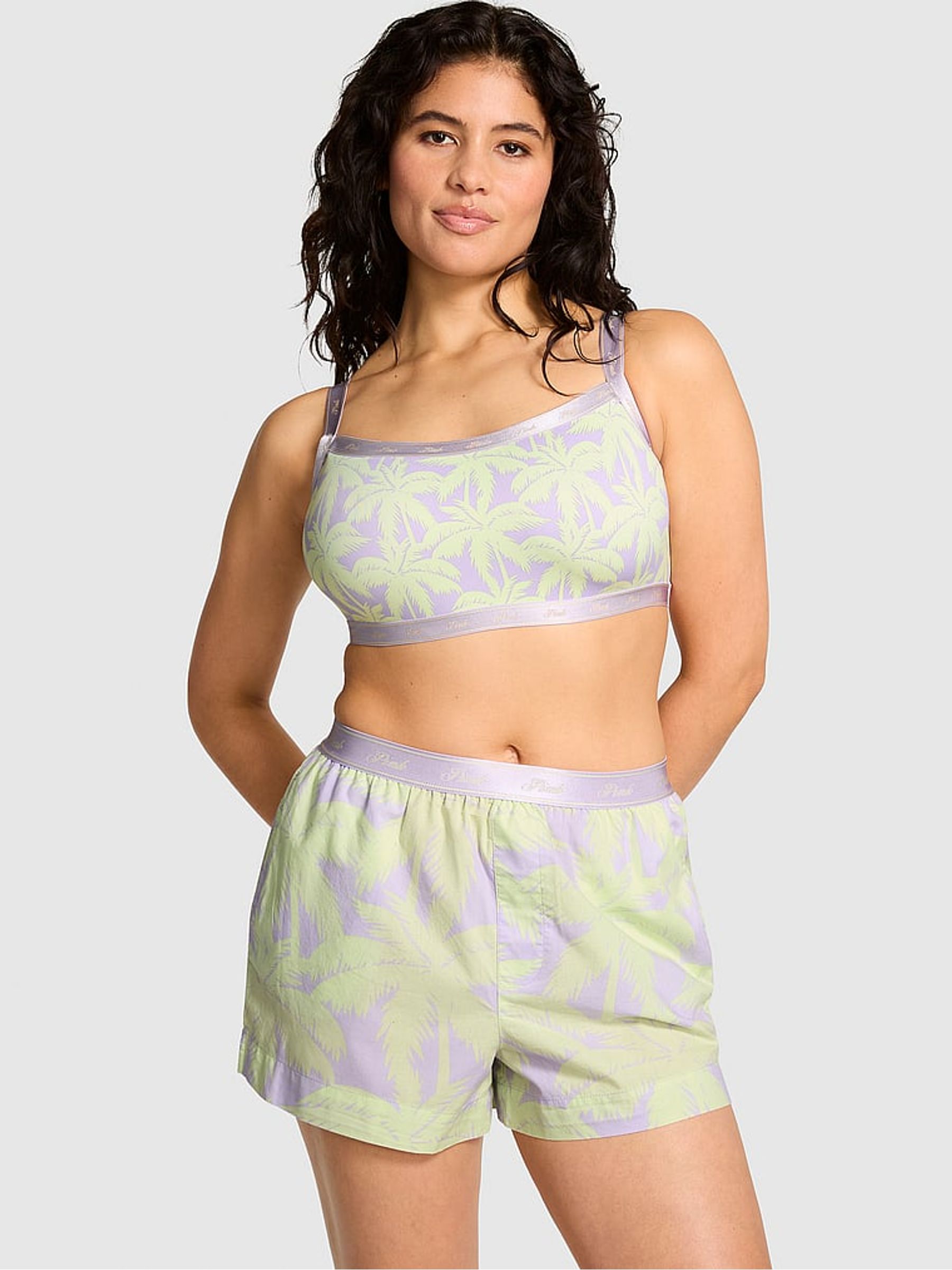 Purple Palms Cotton Pyjama Shorts - Image 1 of 4