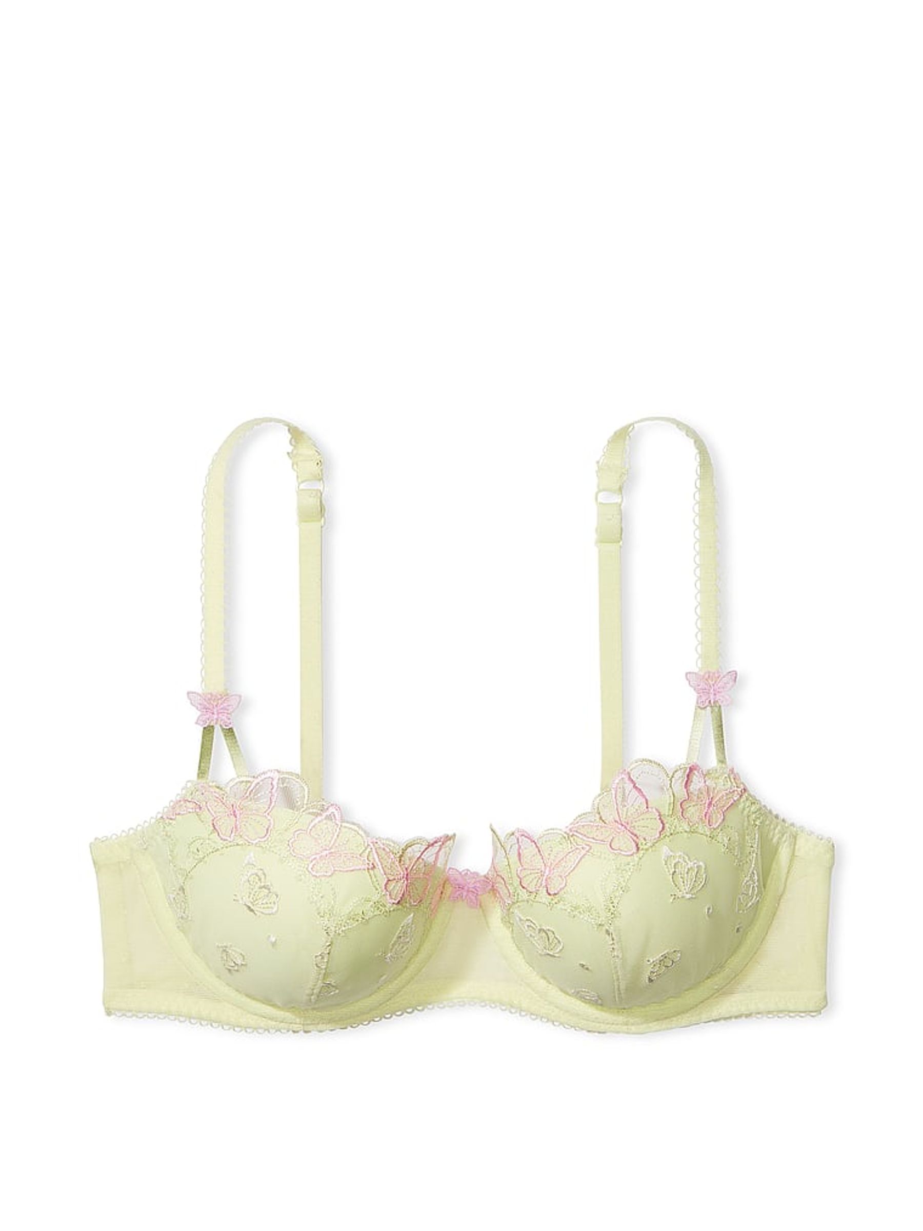 Lime Green Lightly Lined Balcony Embroidered Butterfly Lace Bra - Image 4 of 4