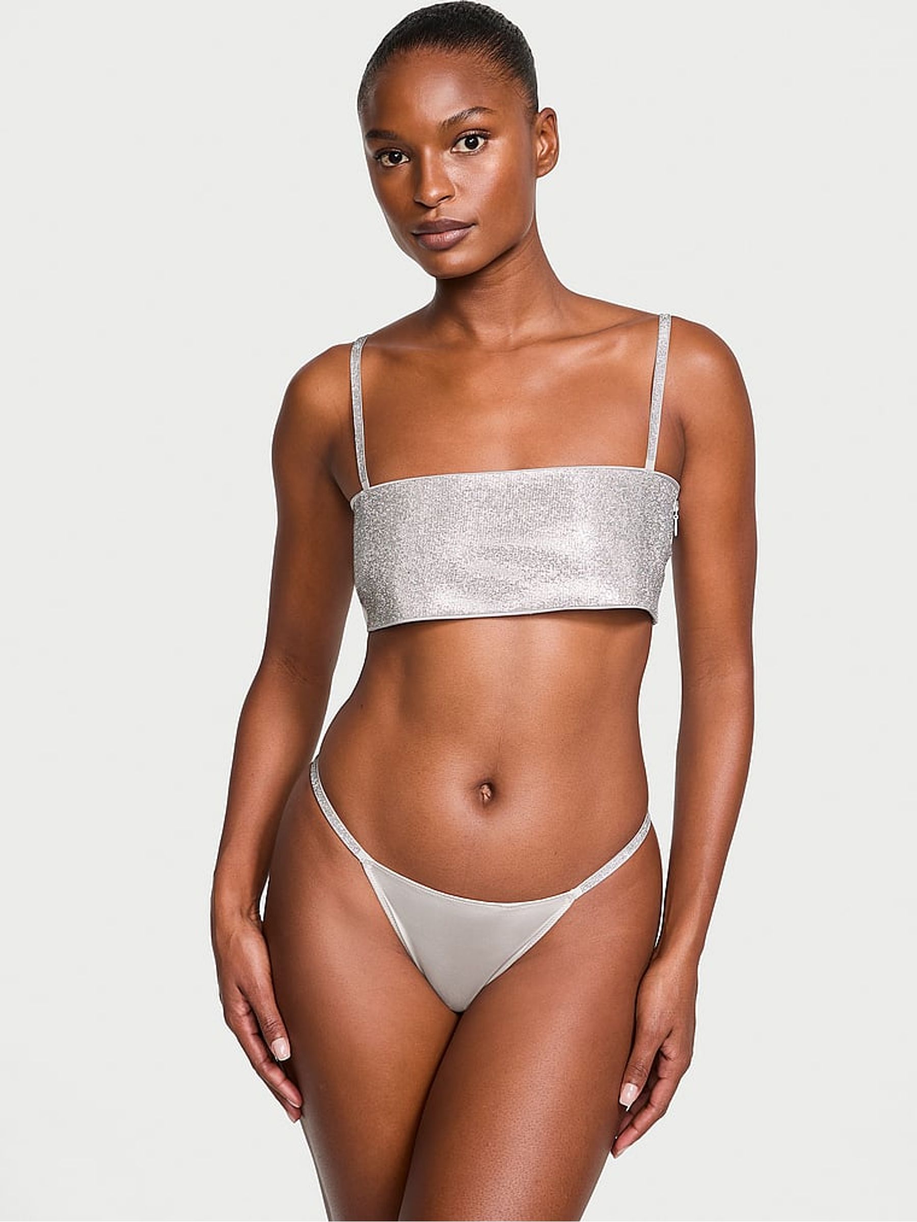 Pearl Grey Silver Shine Bralette and Knicker Set - Image 1 of 3