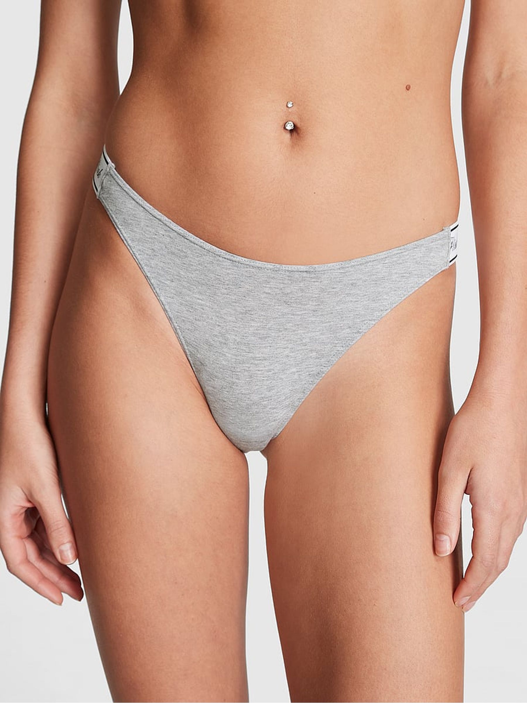 Heather Grey Thong Cotton Logo Knickers - Image 1 of 3