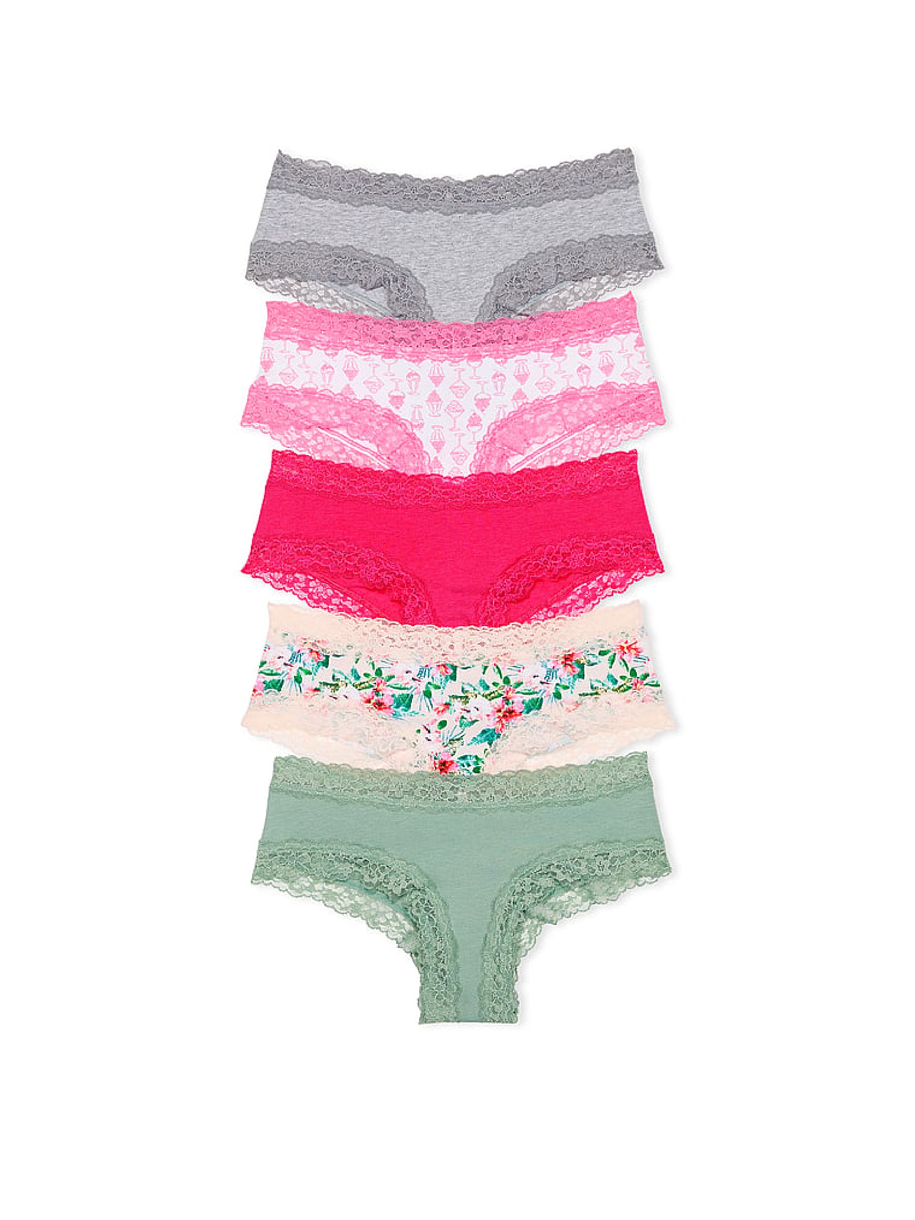 Grey/Pink/Nude/Green Cheeky 5 Pack Knickers - Image 1 of 1