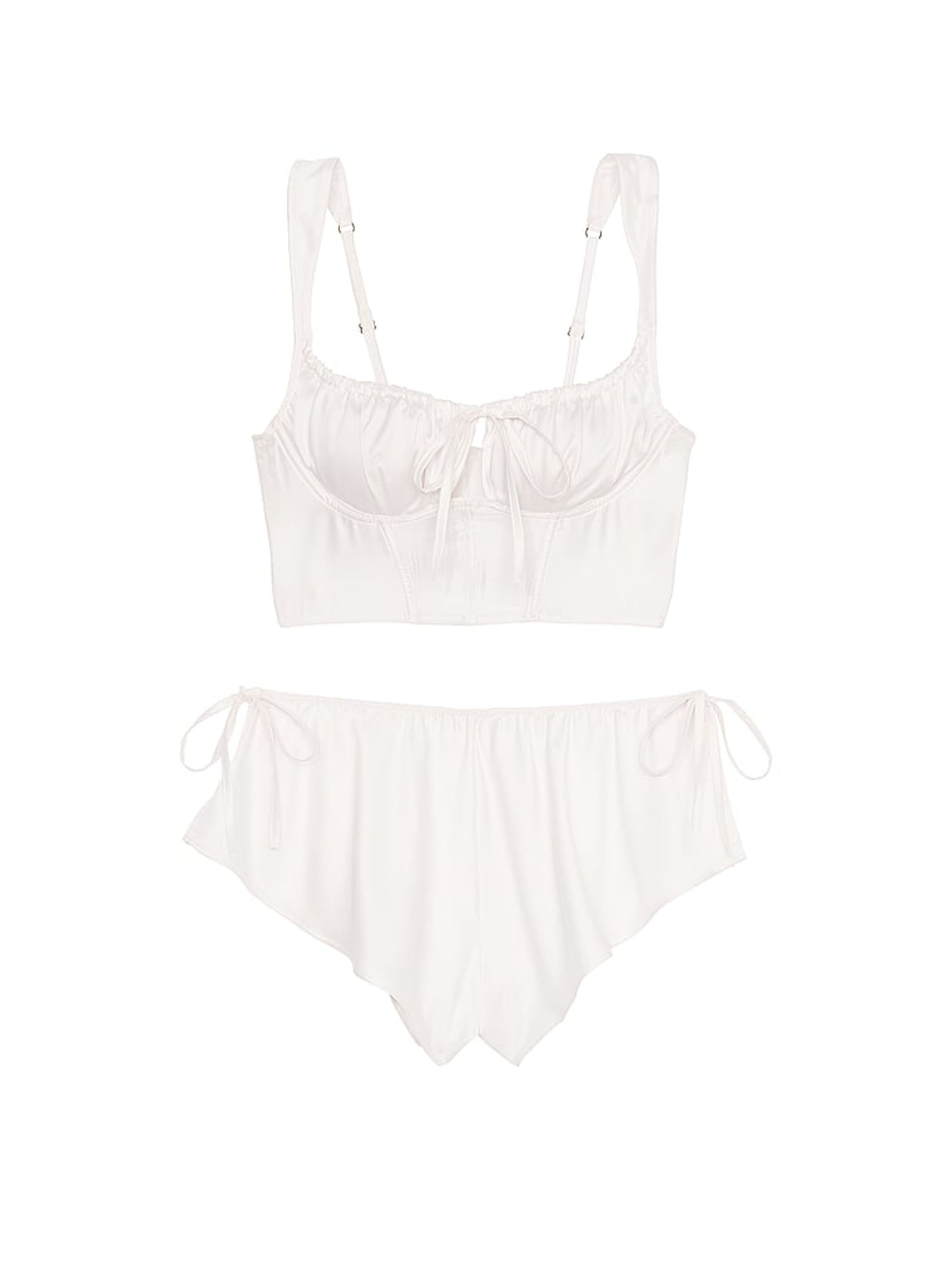 Coconut White Satin Corset Cami Set - Image 3 of 3