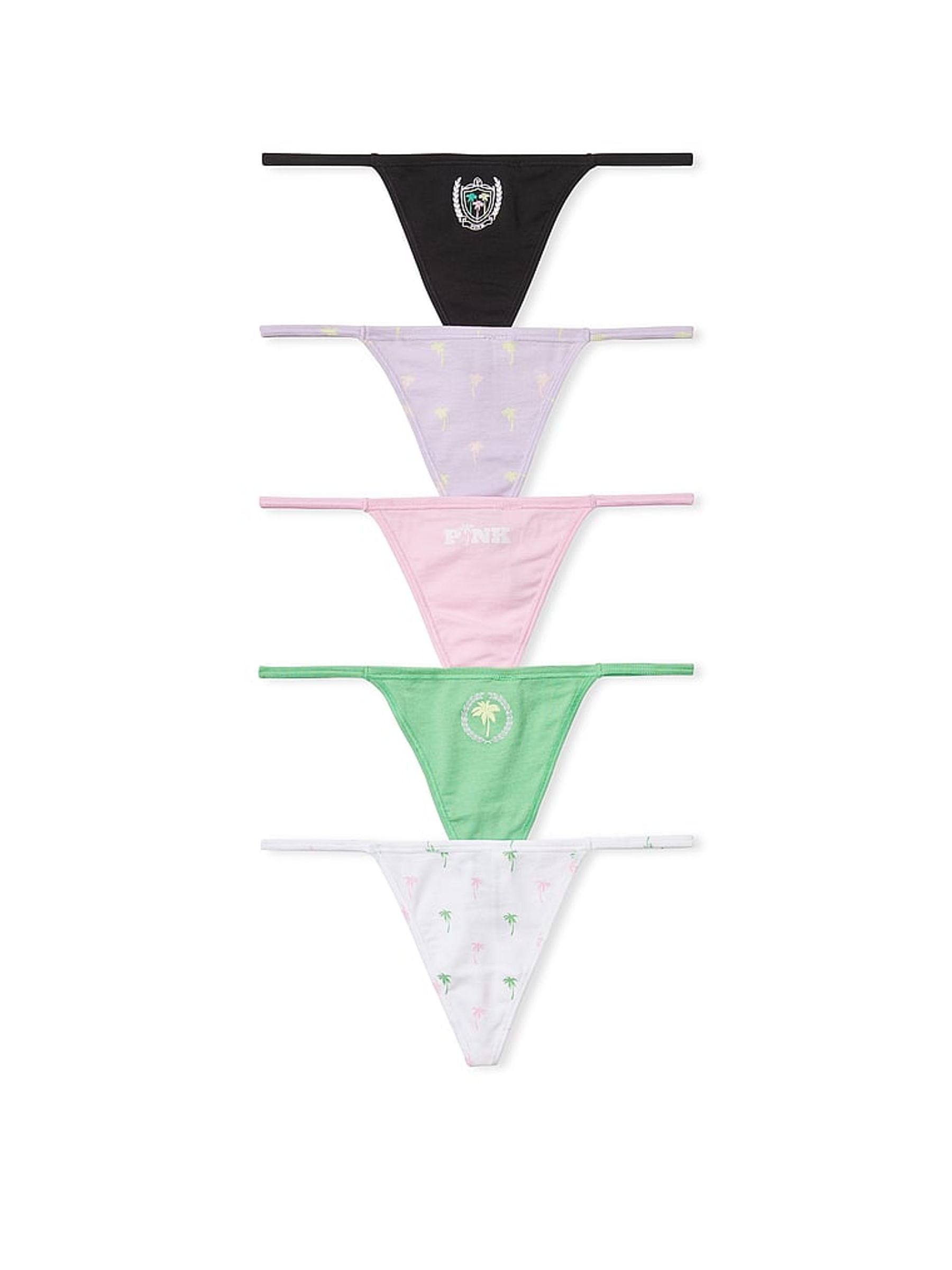 Black/White/Green/Purple/Pink G String Cotton 5 Pack Knickers - Image 1 of 1