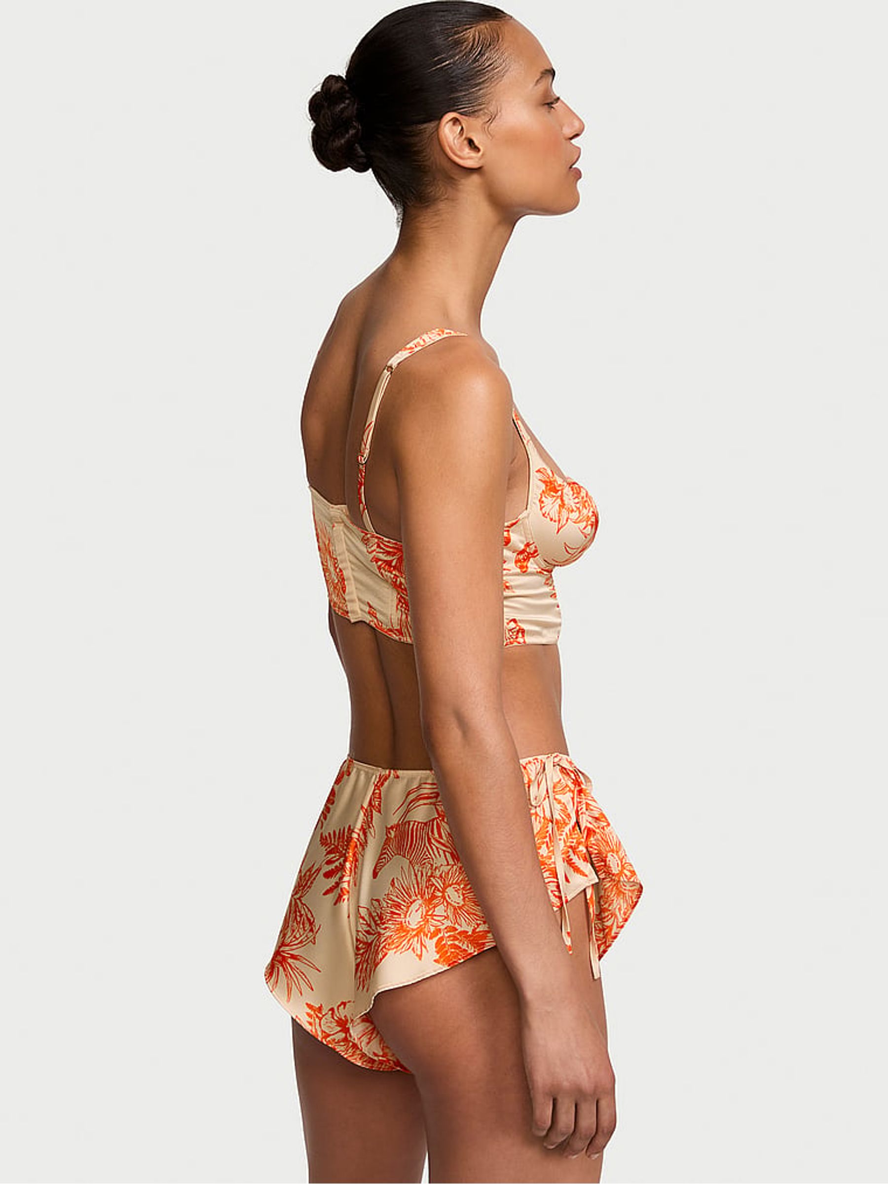 Tropical Toile Orange Satin Corset Cami Set - Image 2 of 3