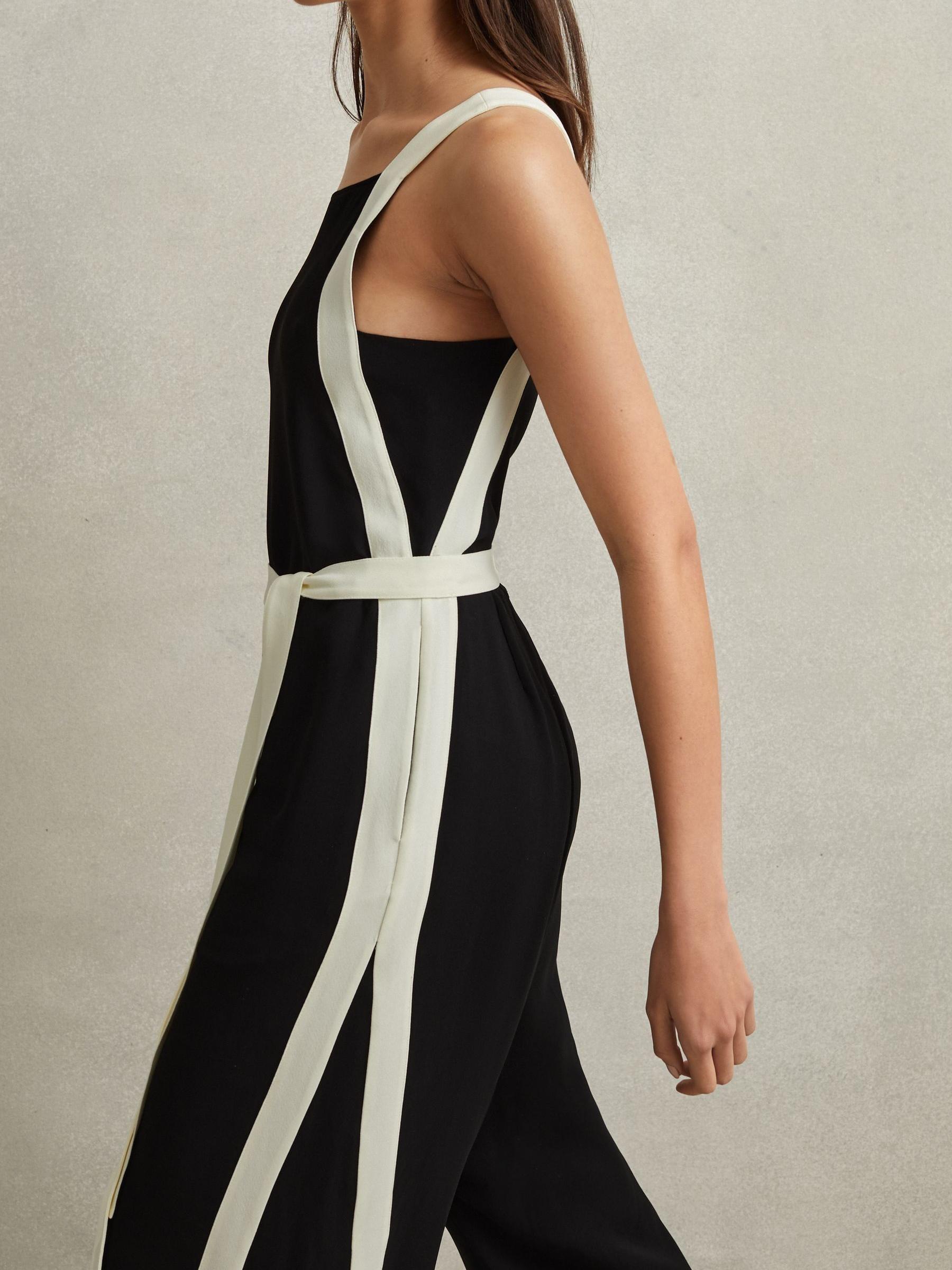 Reiss Contrast Trim Belted Jumpsuit in Black/White | REISS