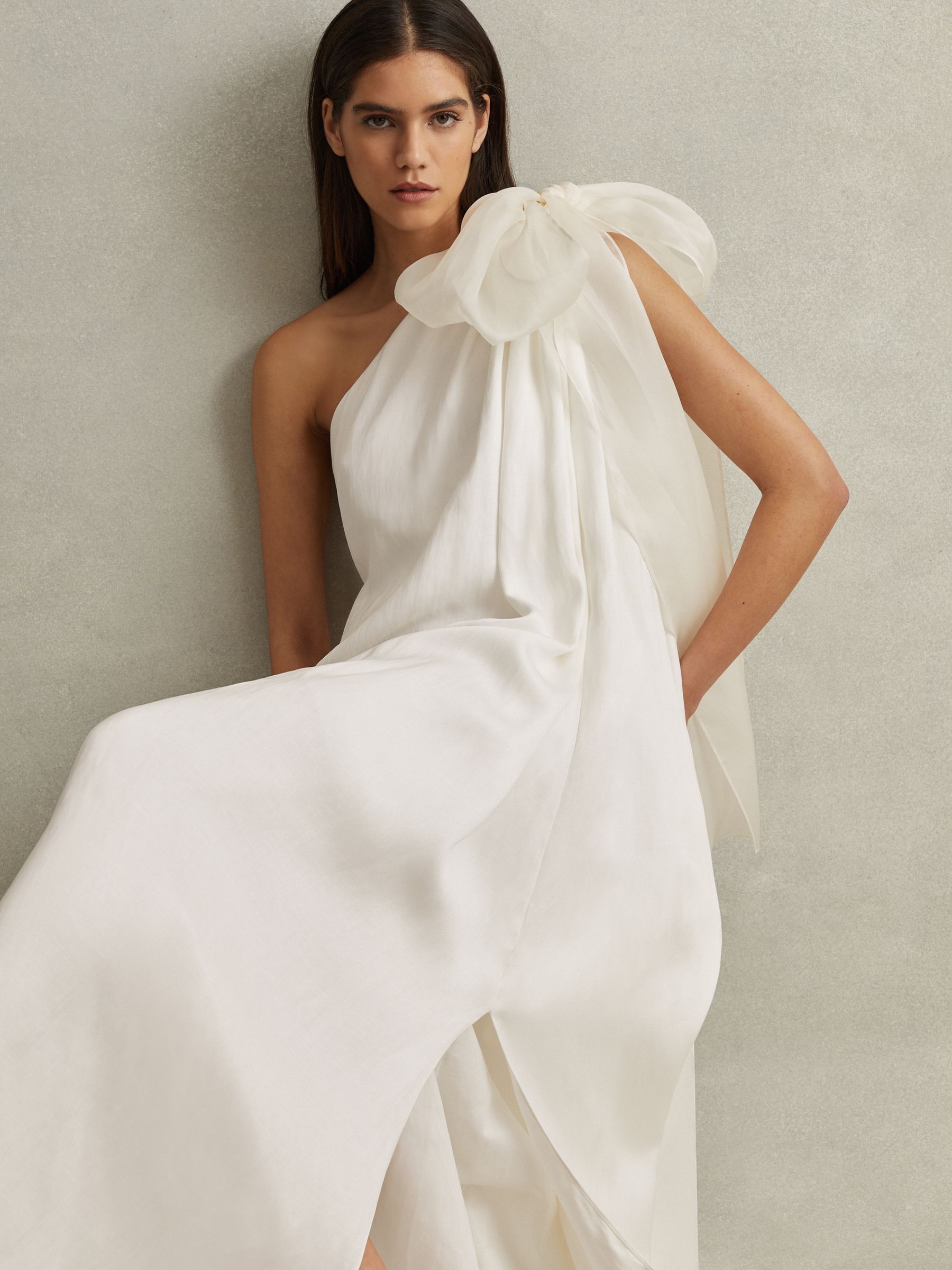 One-Shoulder Bow Maxi Dress in Ivory - Image 1 of 8