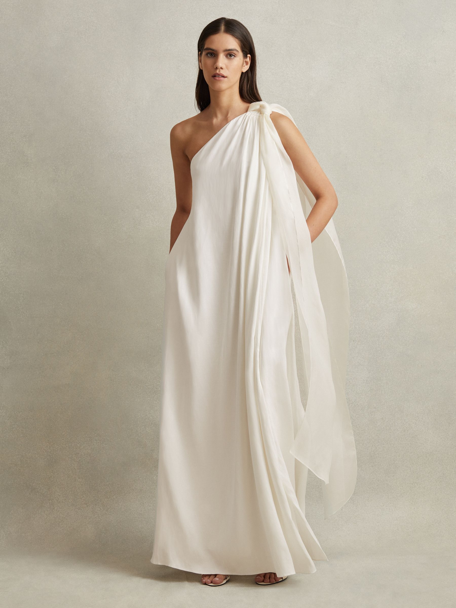 One-Shoulder Bow Maxi Dress in Ivory - Image 3 of 8