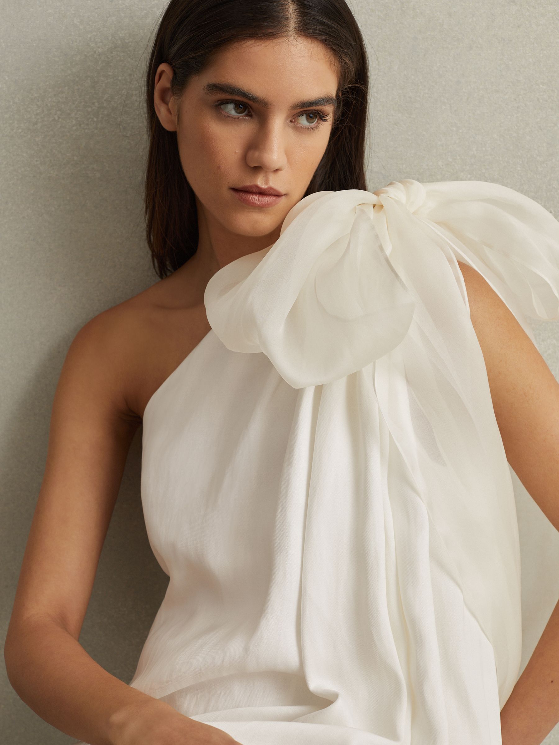 One-Shoulder Bow Maxi Dress in Ivory - Image 5 of 8