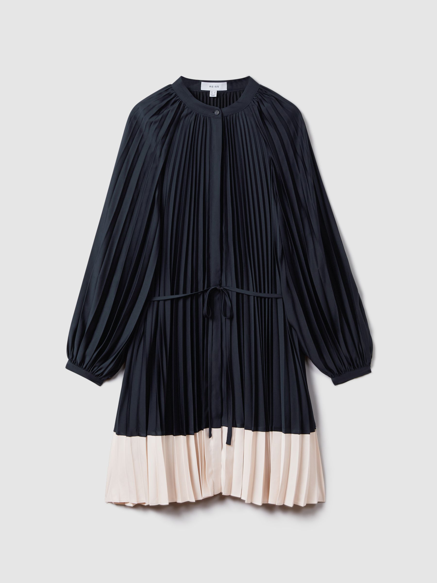 Pleated Colourblock Mini Dress in Navy/Blush - Image 2 of 6