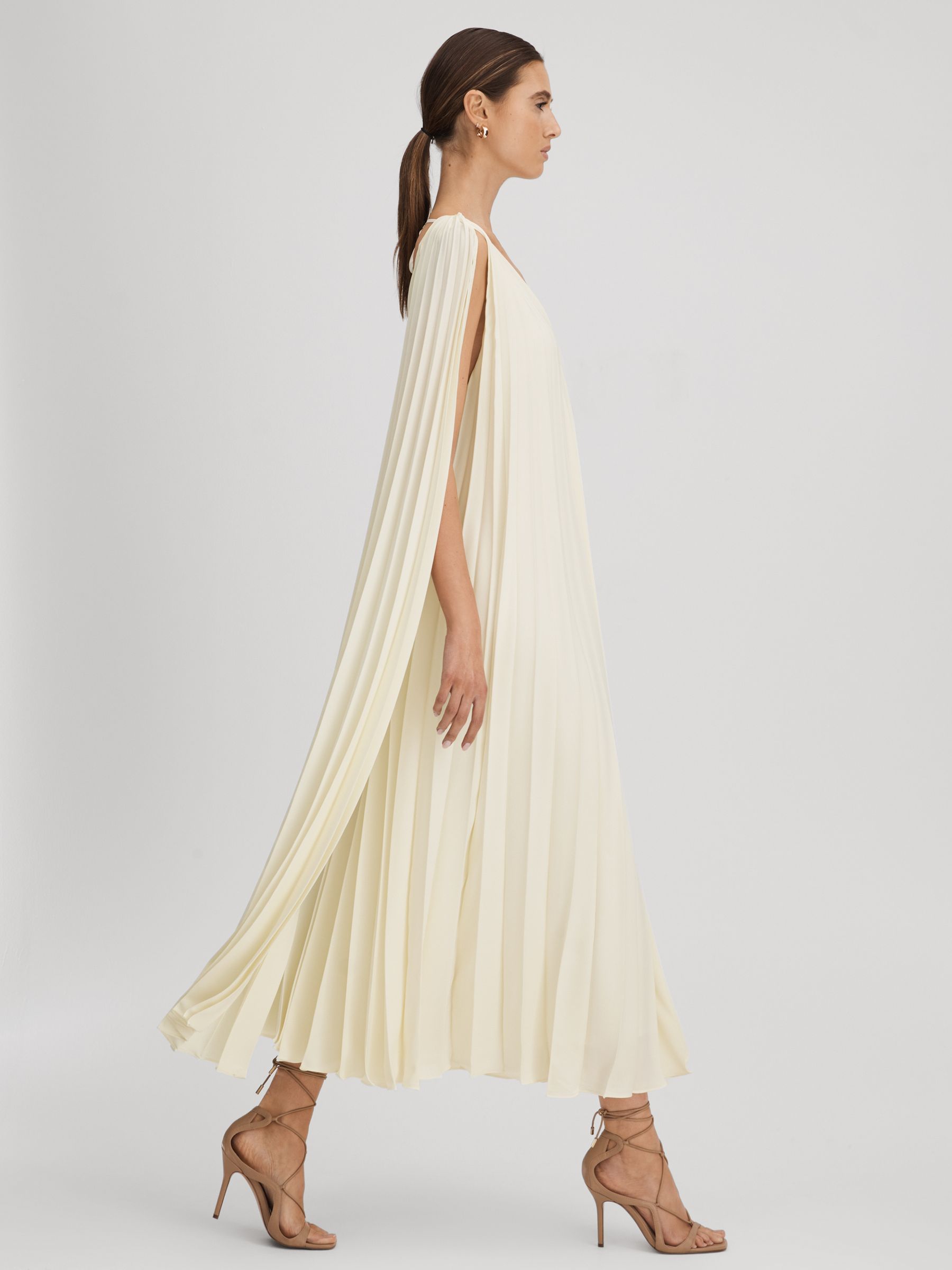 Pleated Cape Sleeve Midi Dress in Lemon - Image 1 of 8