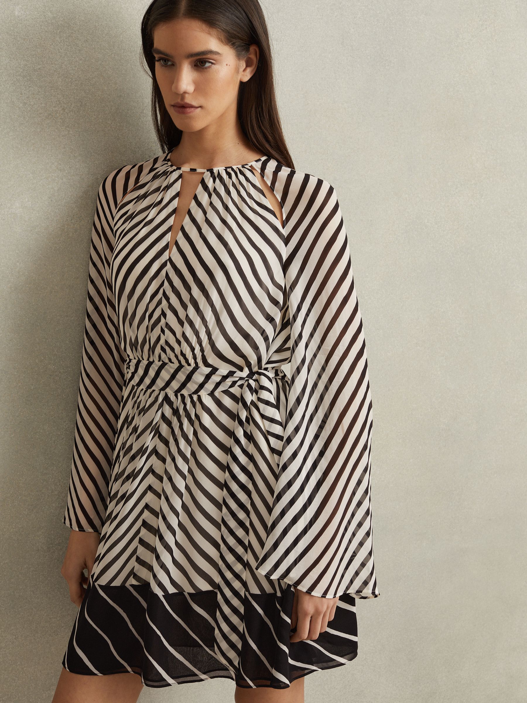 Striped Cut-Out Mini Dress in Black/Neutral - Image 1 of 6