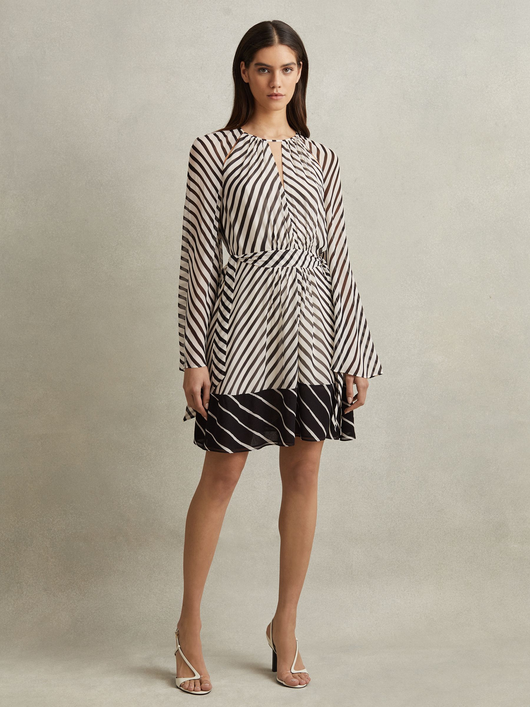 Reiss Striped Cut-Out Mini Dress in Black/Neutral - REISS