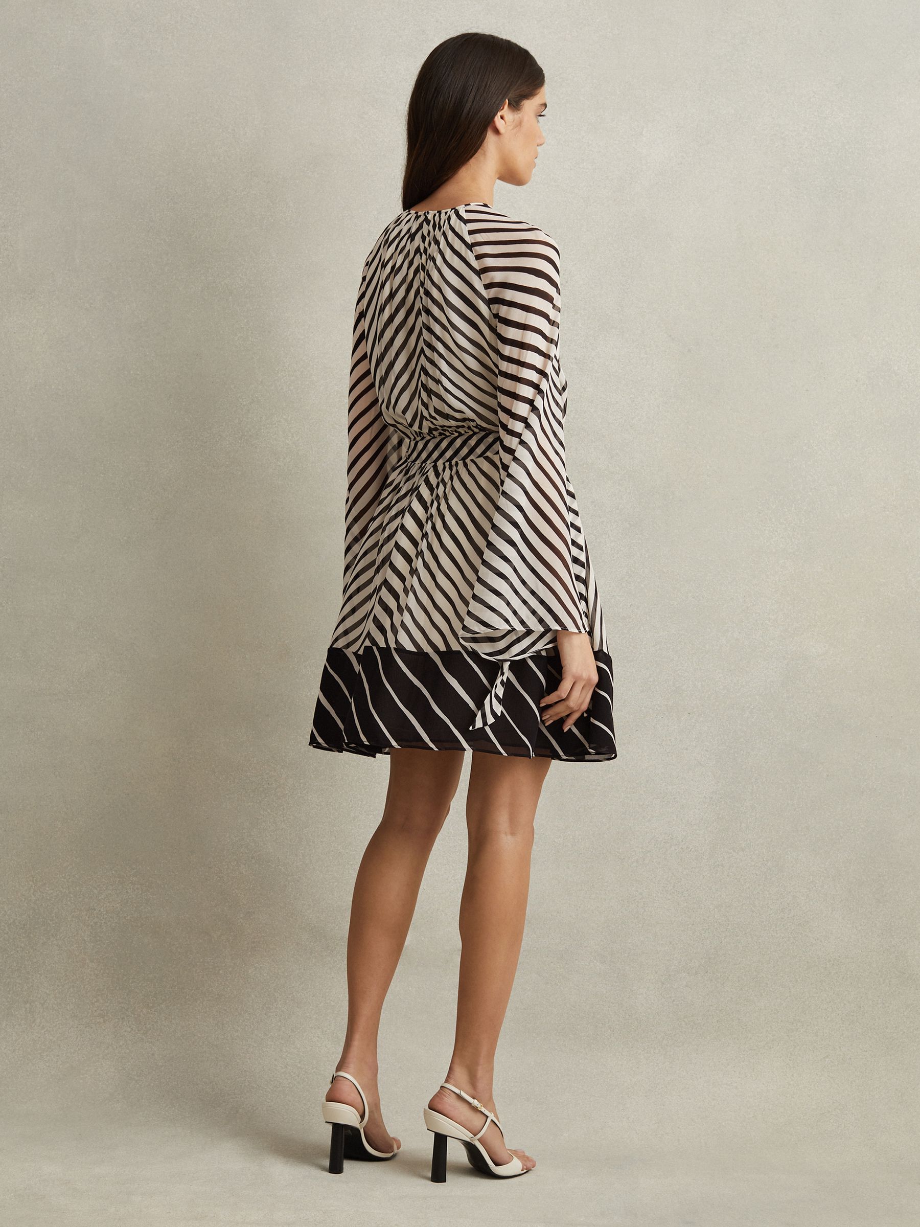 Reiss Striped Cut-Out Mini Dress in Black/Neutral - REISS