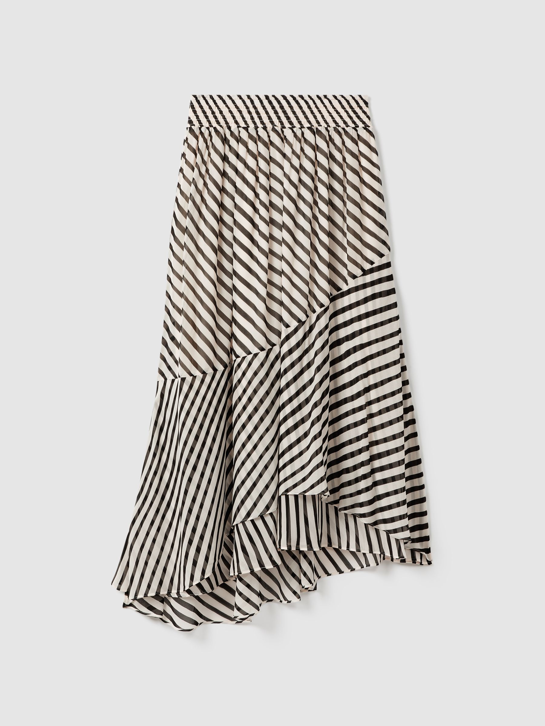 Striped Panelled Midi Skirt in Black/Cream - Image 2 of 4
