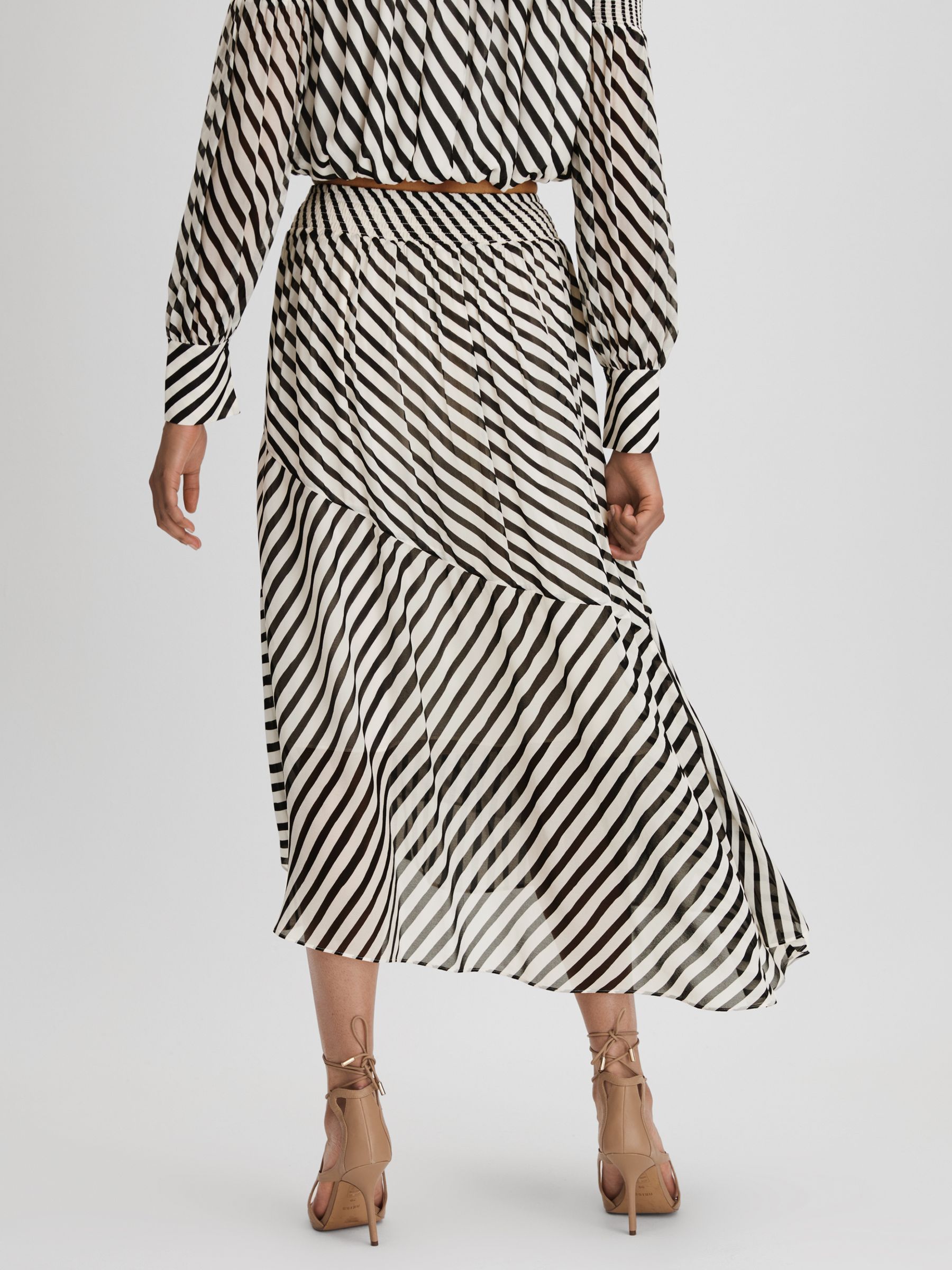 Striped Panelled Midi Skirt in Black/Cream - Image 3 of 4