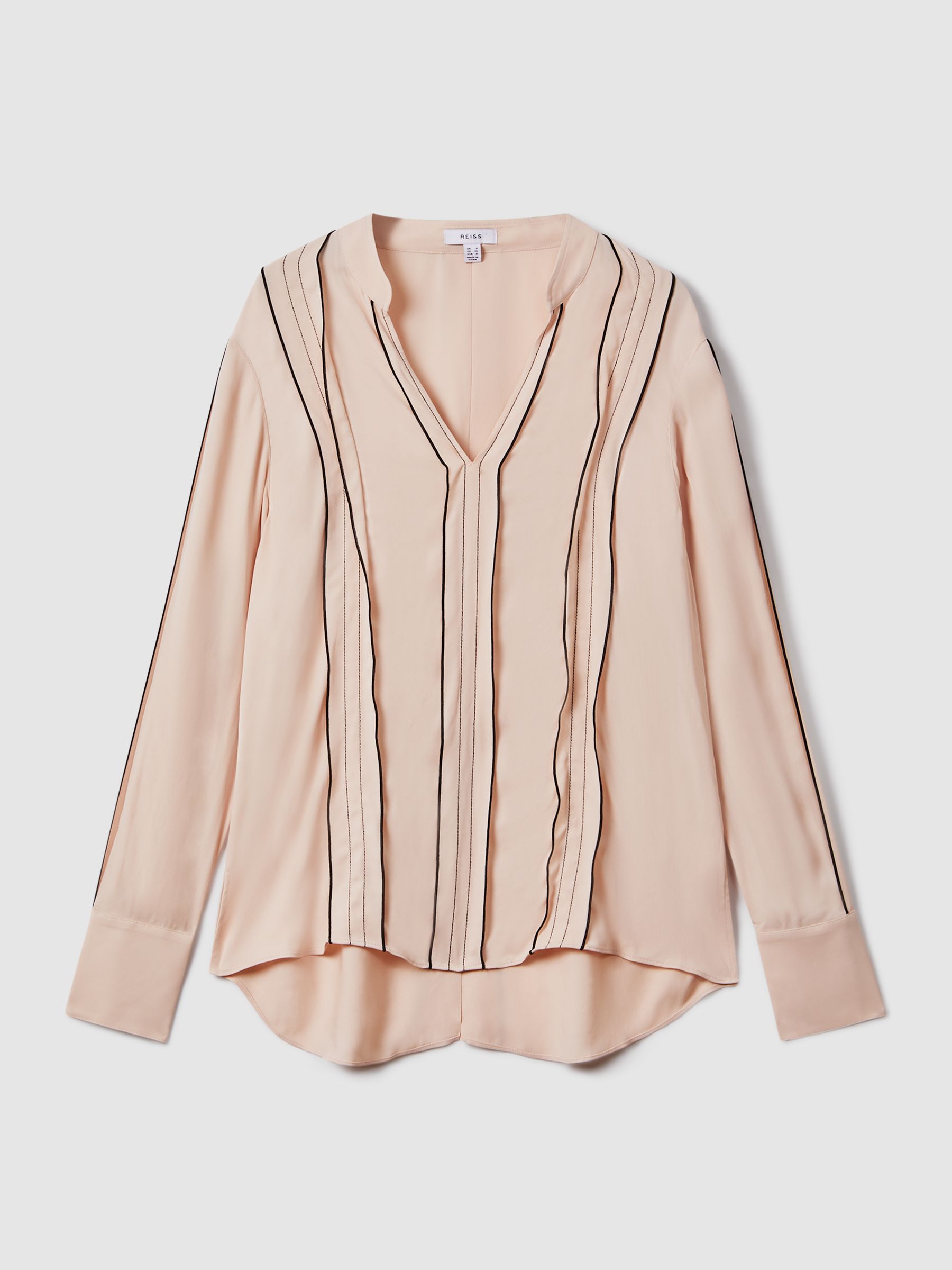 Contrast Trim Ruffle Blouse in Nude - Image 2 of 6